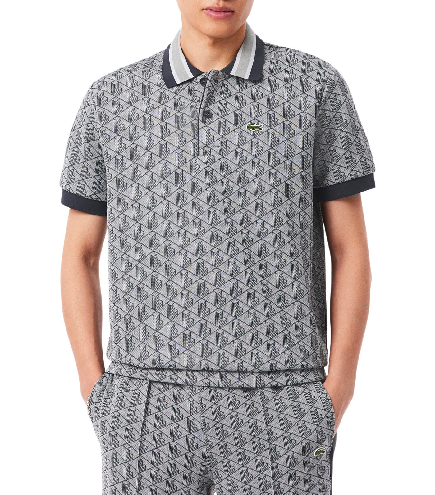 Lacoste Classic Fit Contrast Collar Monogram Motif Polo Shirt Calluna/Graphite