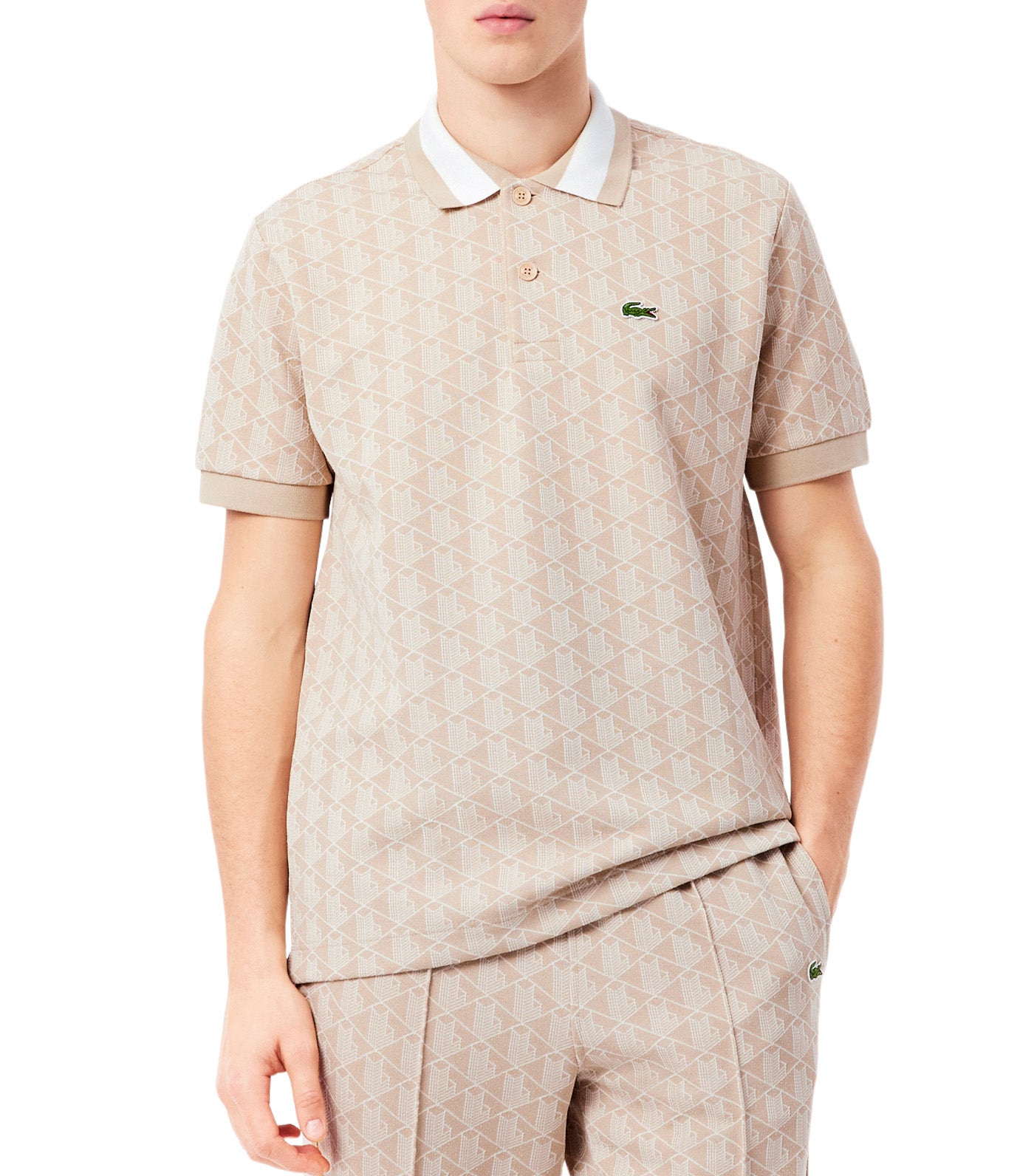 Lacoste Classic Fit Contrast Collar Monogram Motif Polo Shirt Lionne/Flour