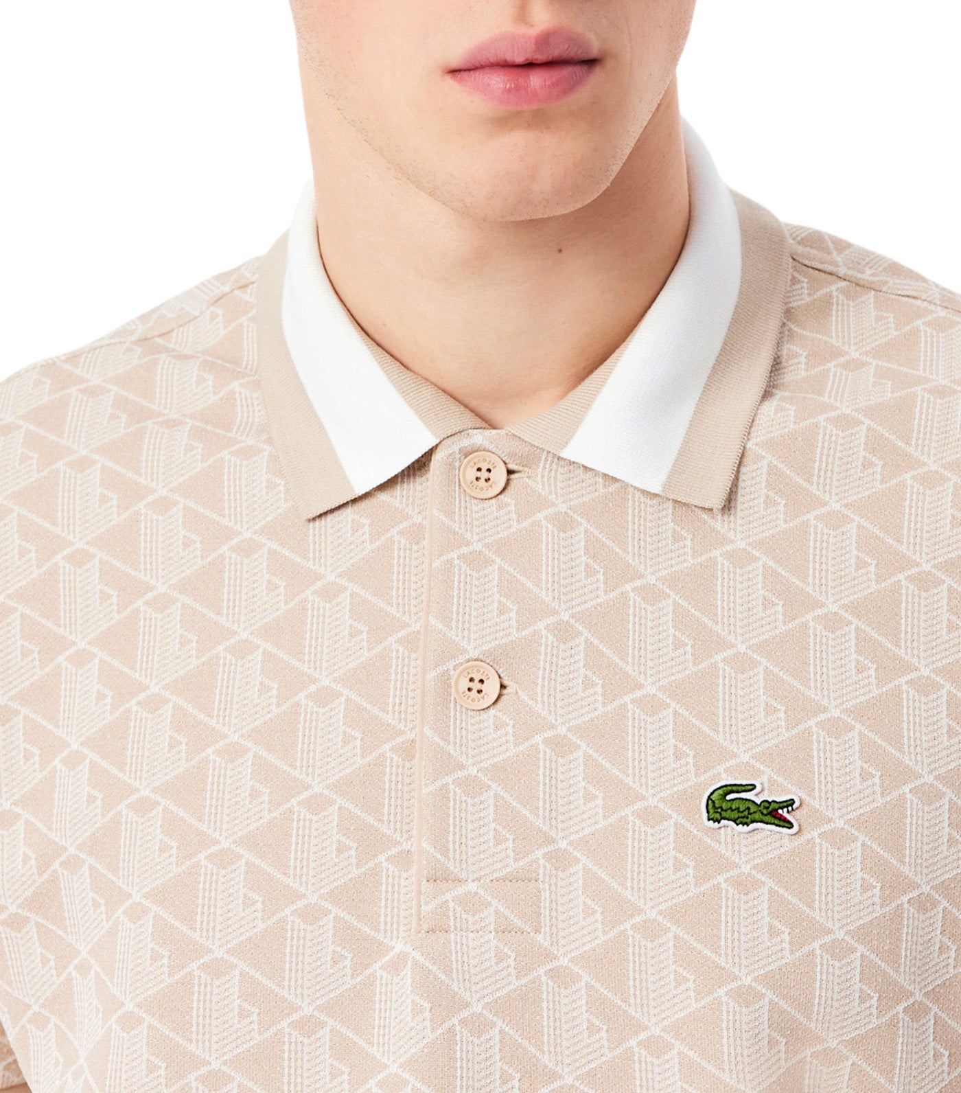 Lacoste Classic Fit Contrast Collar Monogram Motif Polo Shirt Lionne/Flour
