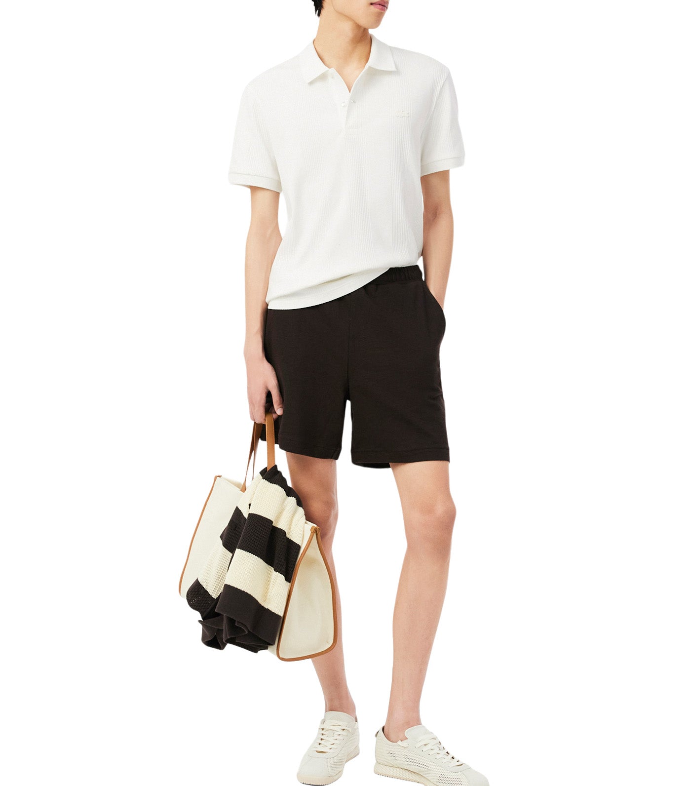Classic Fit Ribbed Knit Polo Shirt Flour