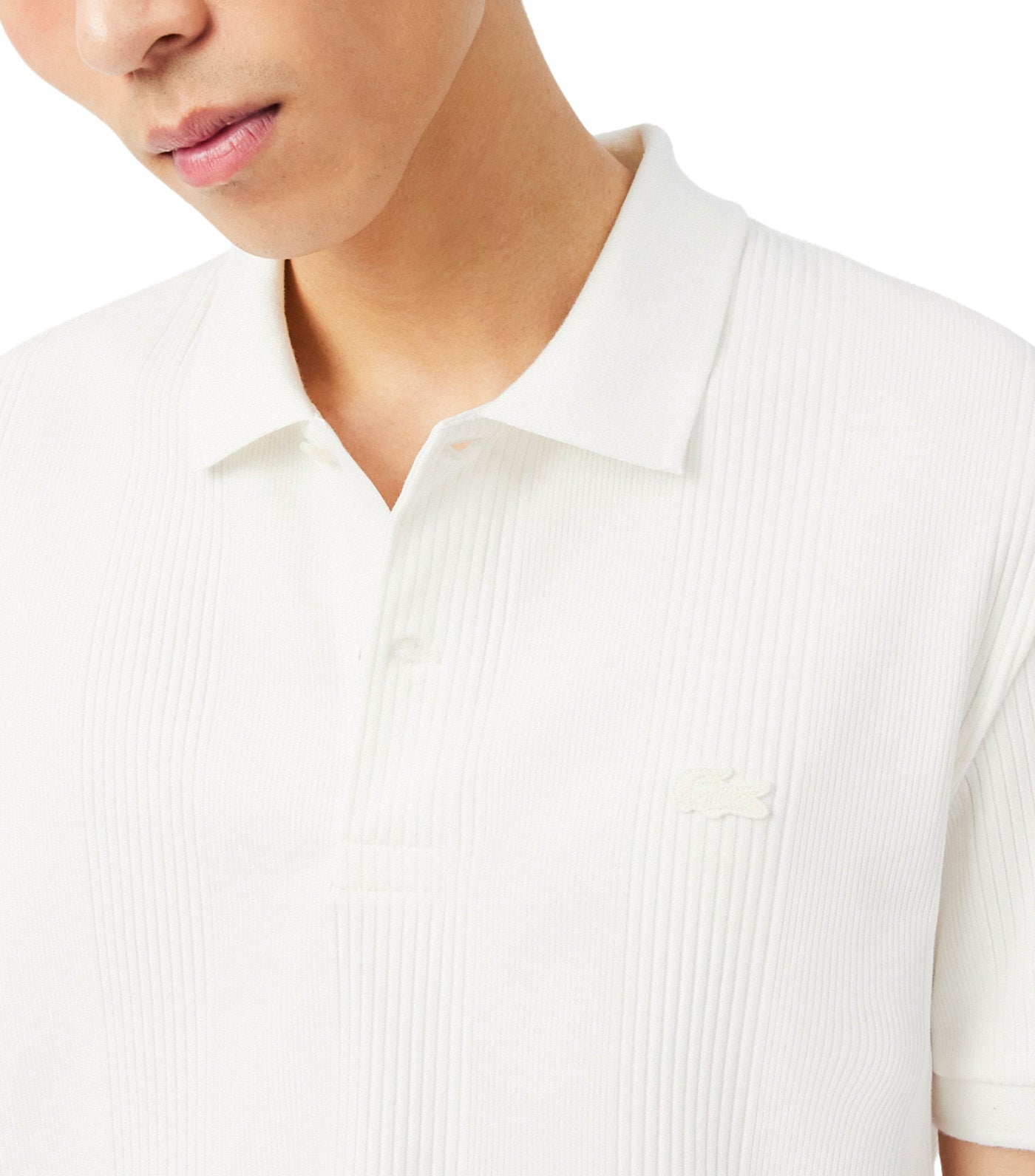 Classic Fit Ribbed Knit Polo Shirt Flour