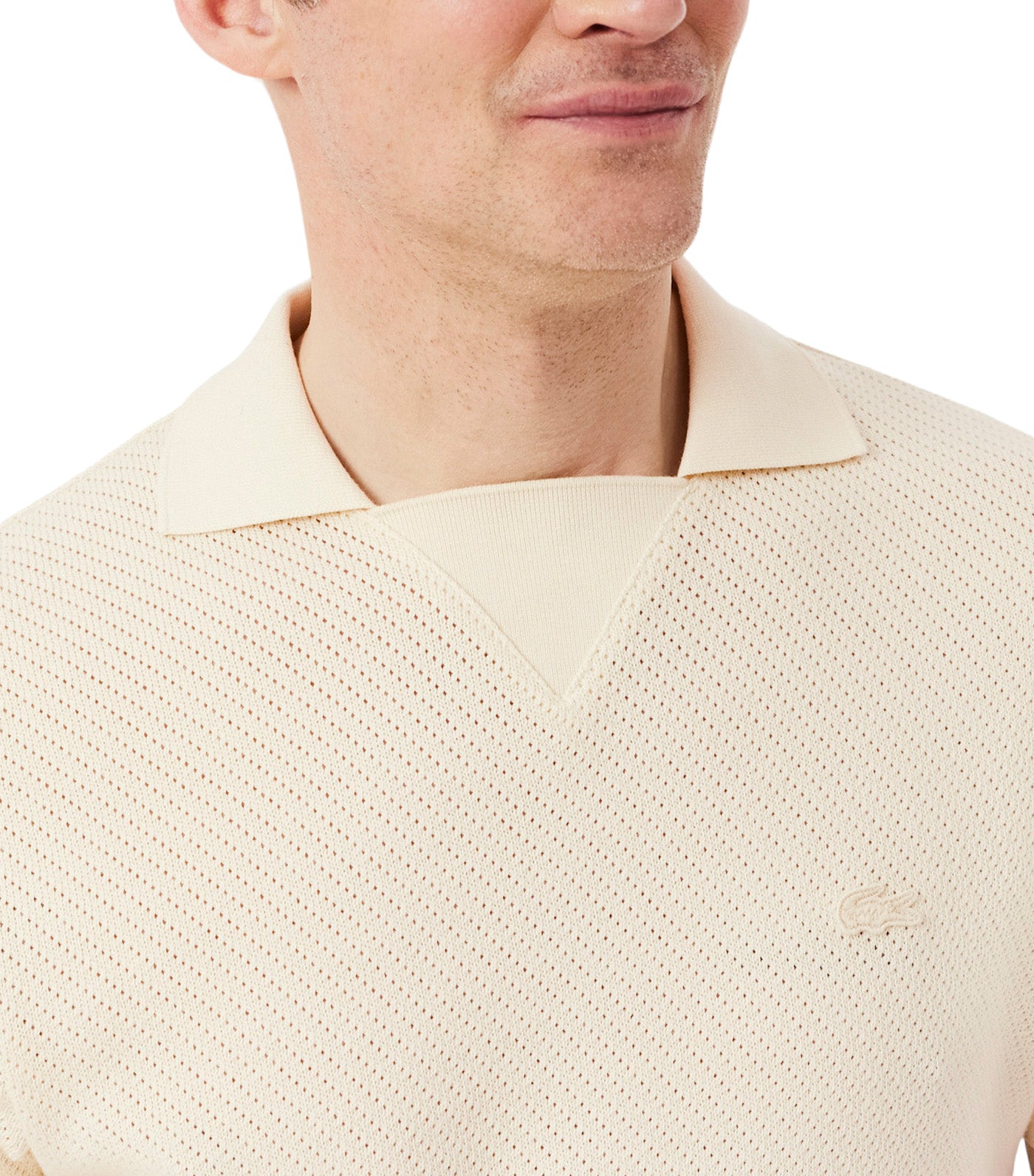 Regular Fit Lacy Cotton Polo Shirt Natural Clair