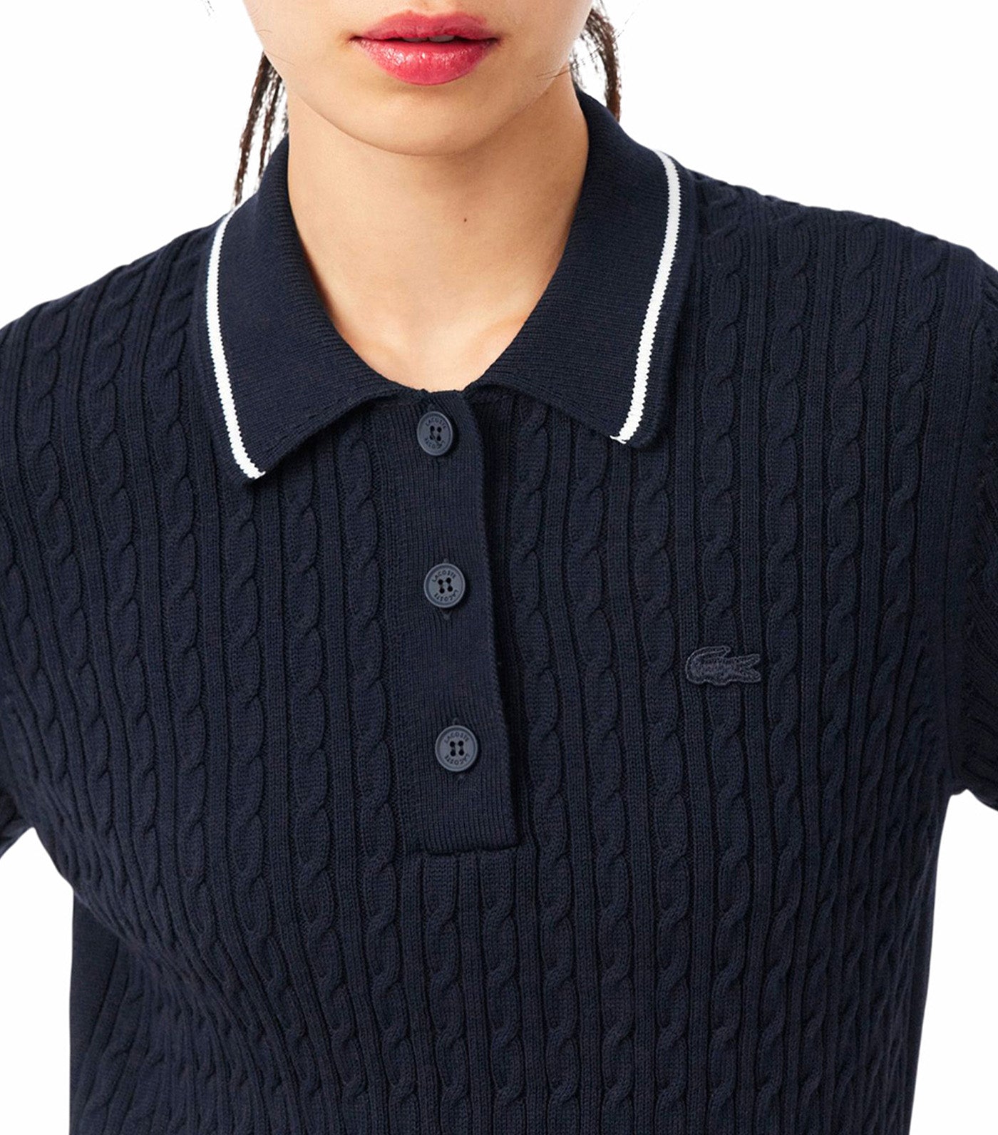 Striped Cable Knit Polo Collar Sweater