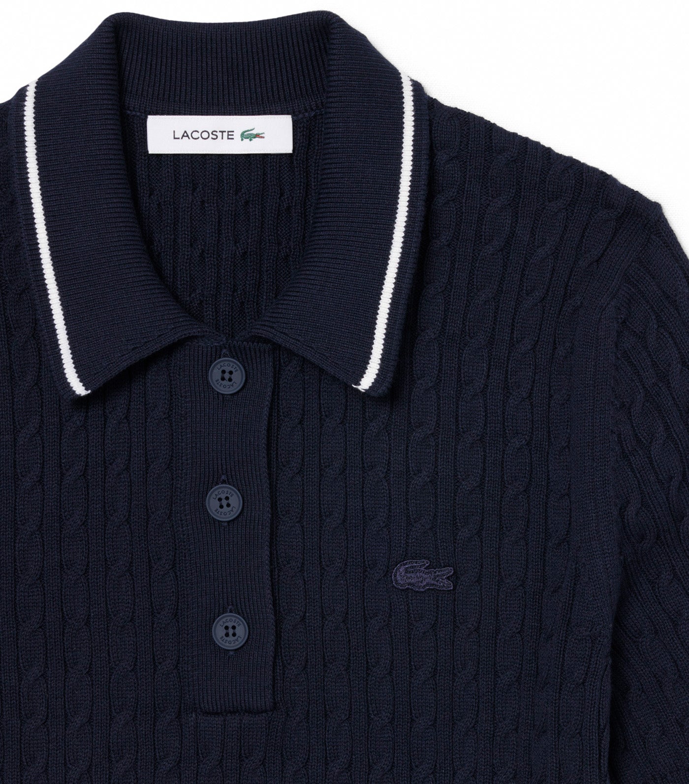 Striped Cable Knit Polo Collar Sweater