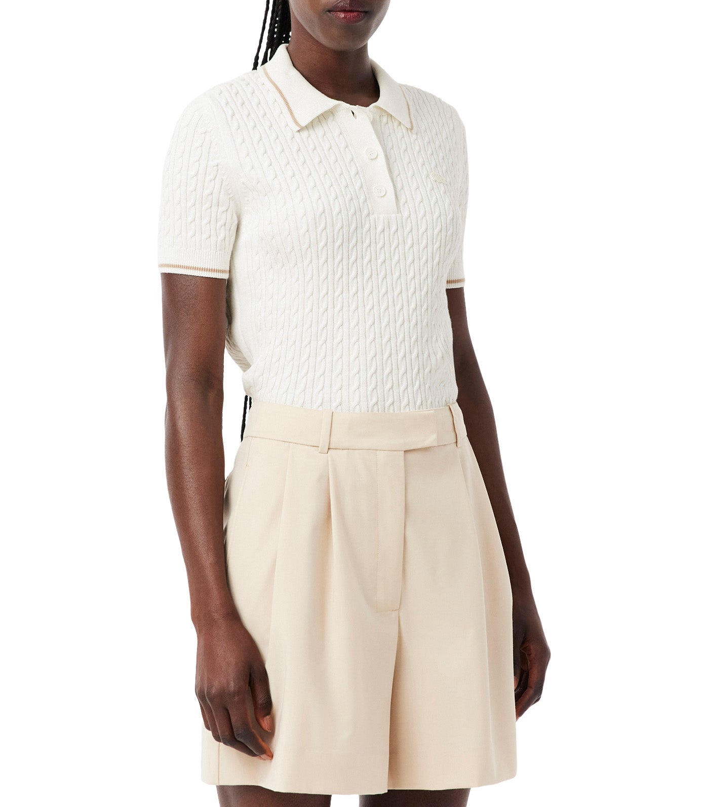 Striped Cable Knit Polo Collar Sweater