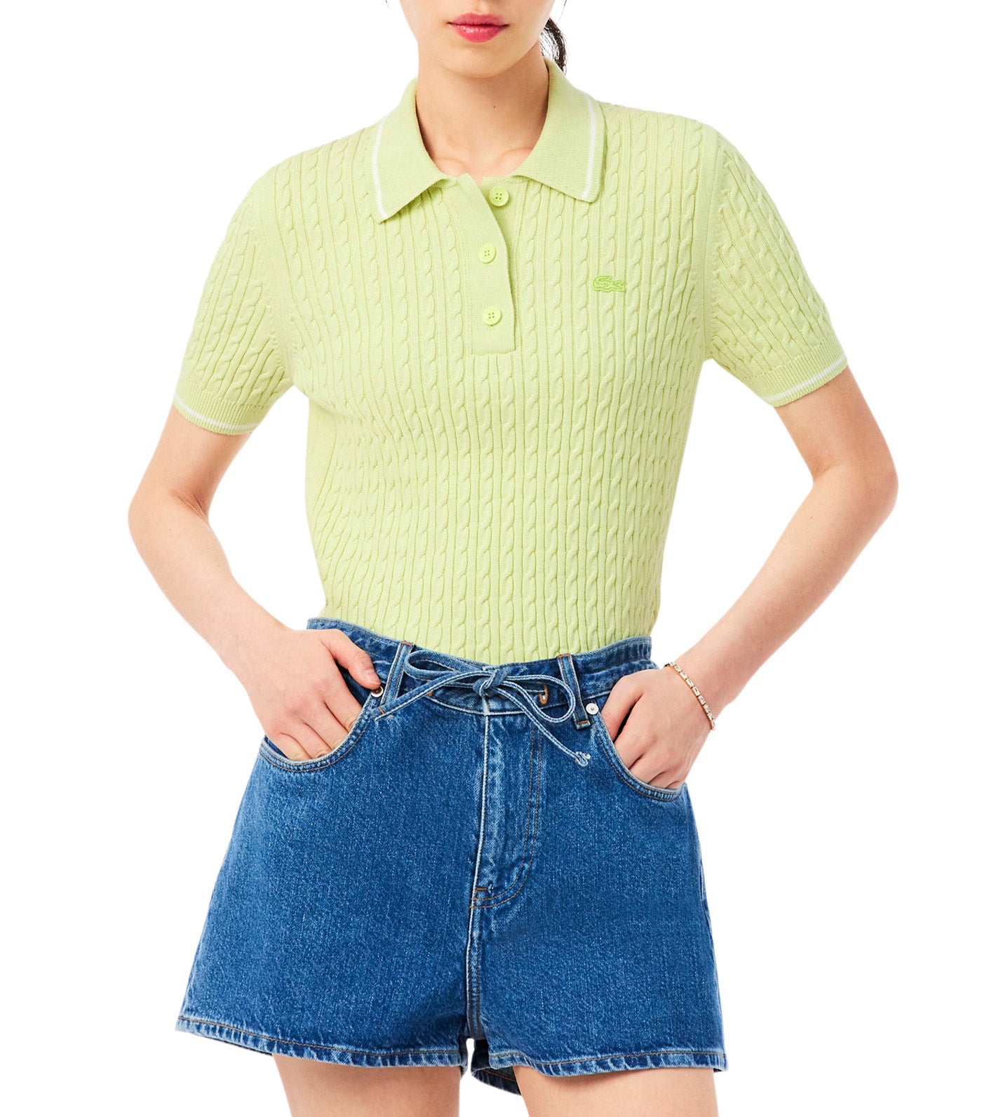 Striped Cable Knit Polo Collar Sweater