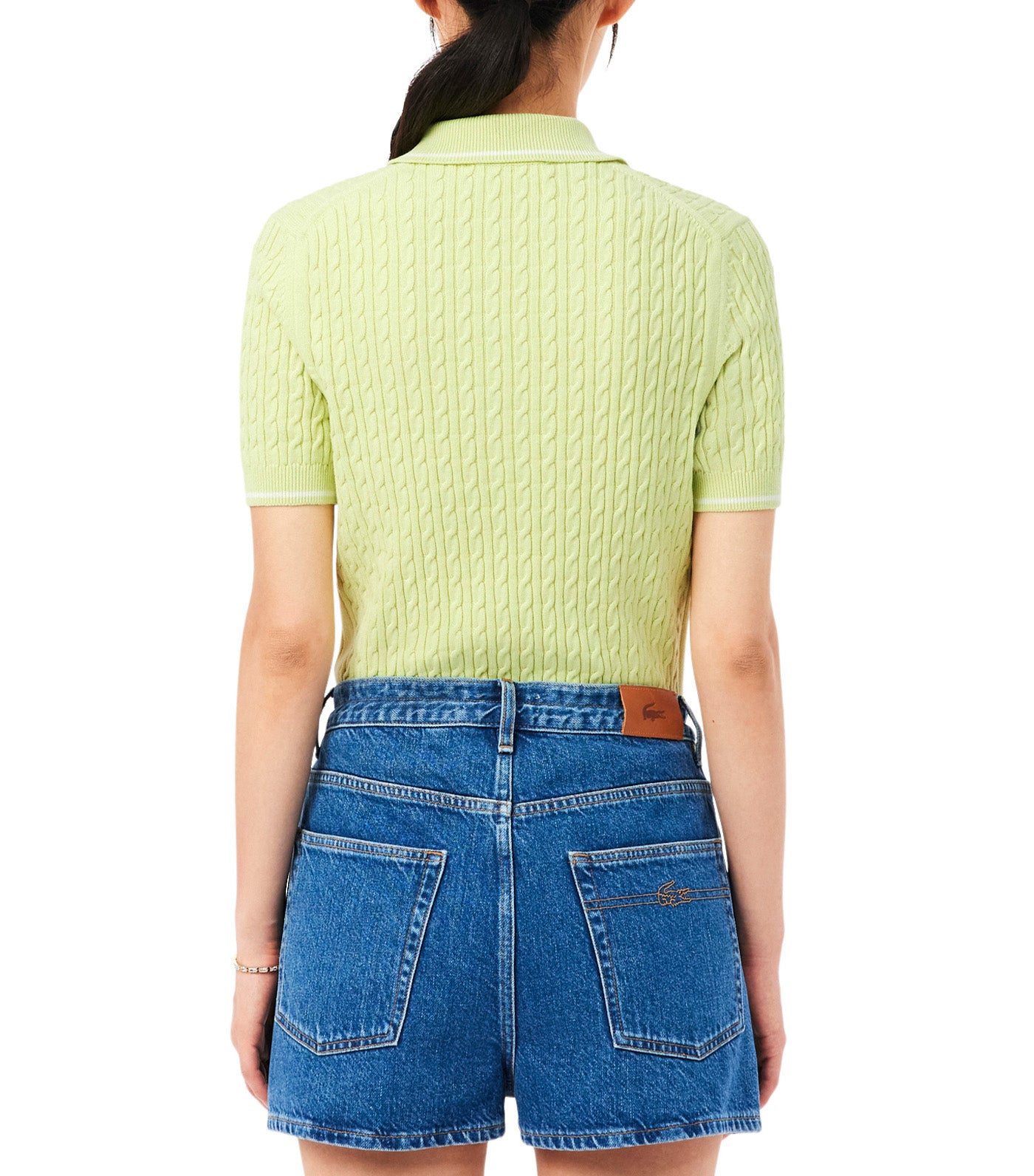 Striped Cable Knit Polo Collar Sweater