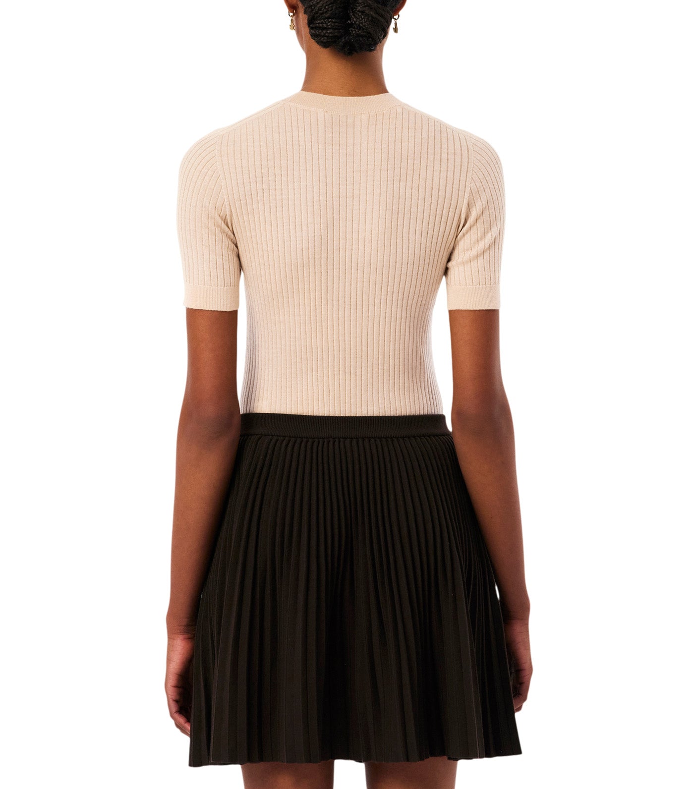 Short Sleeved Merino Wool Rib Knit Sweater