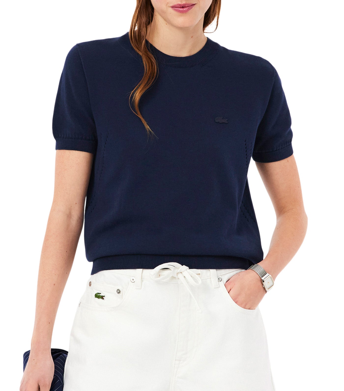 Lacoste Short Sleeved 3D Knit Sweater Navy Blue