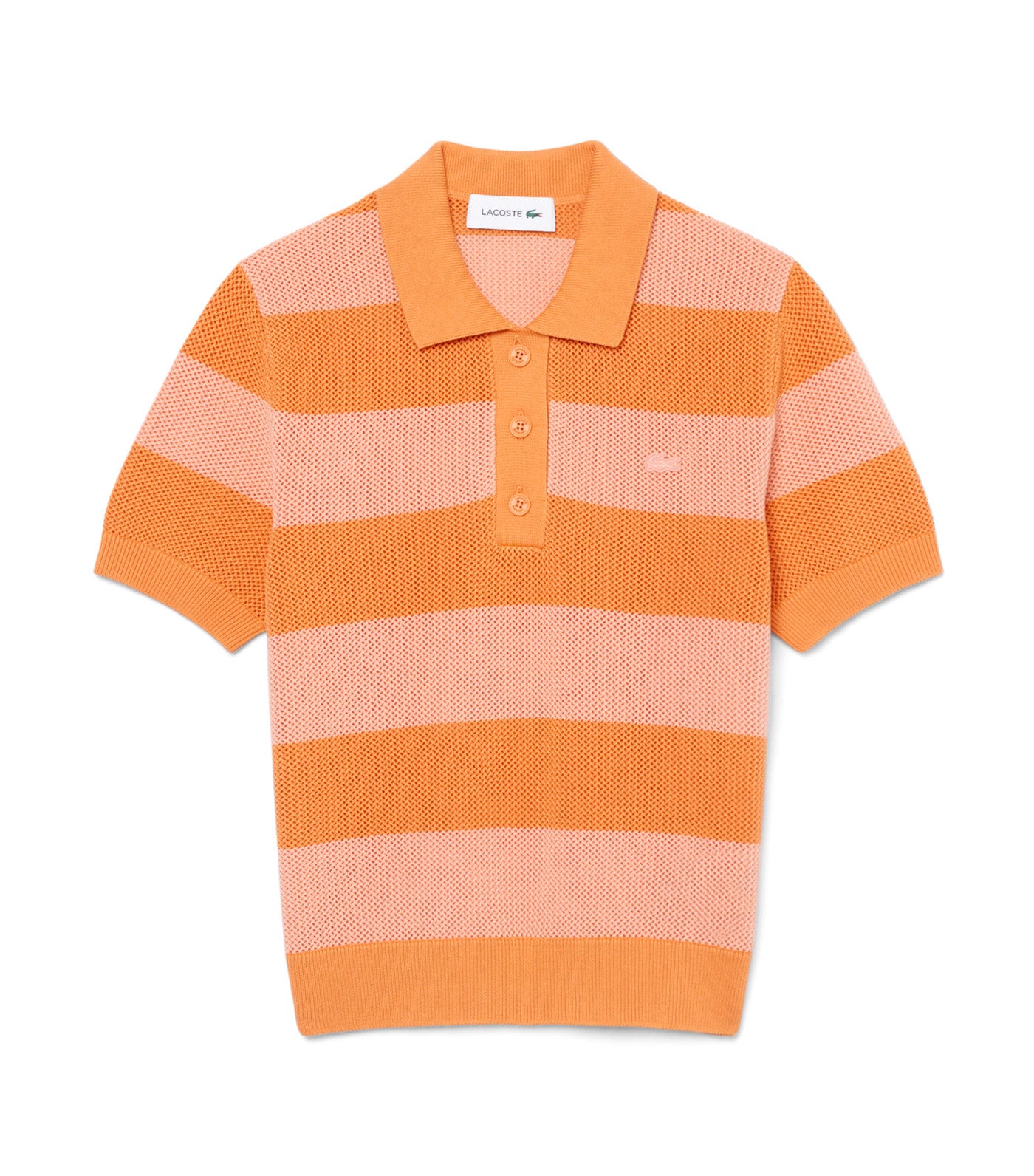 Striped Mesh Knit Polo Collar Sweater