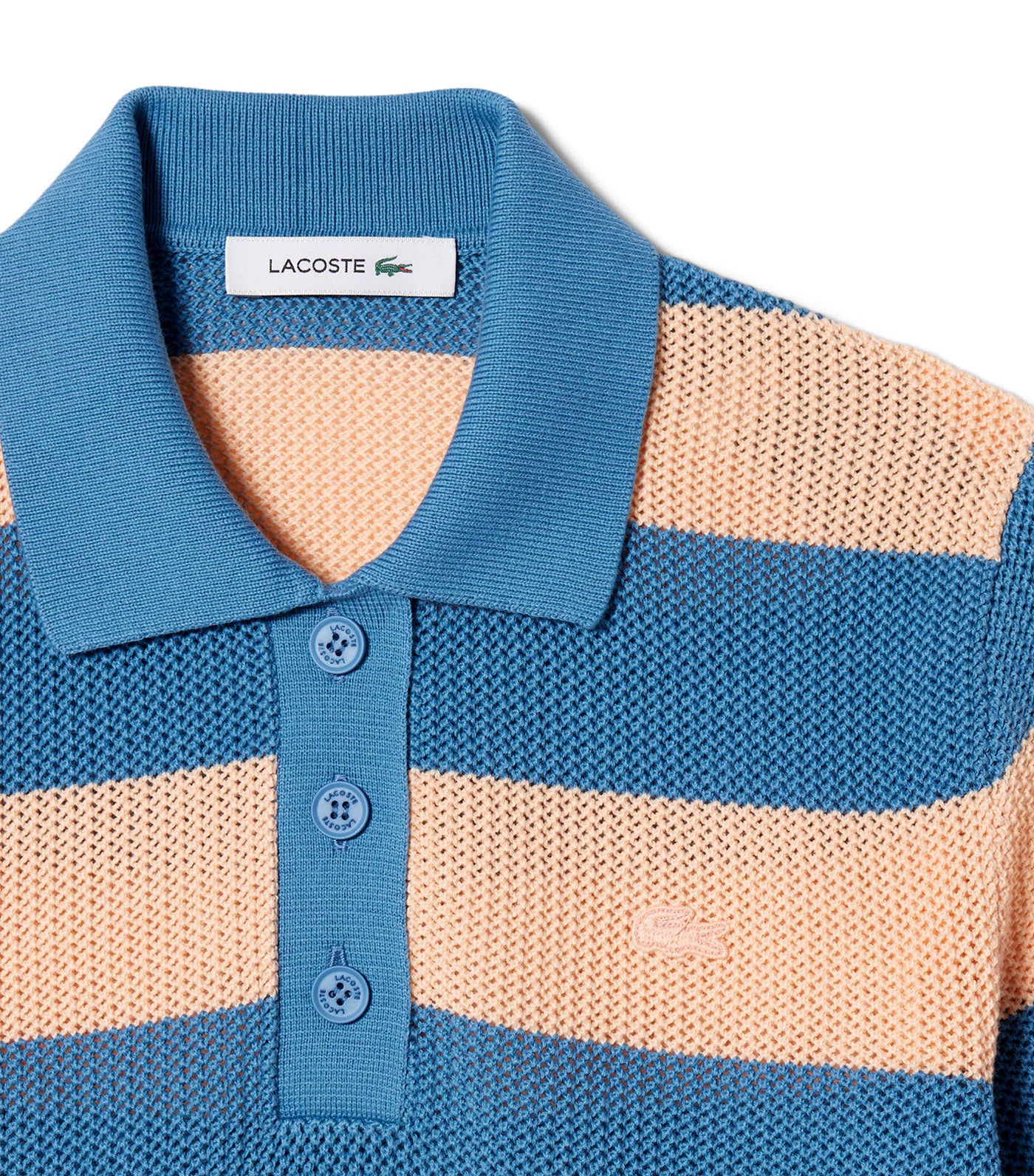 Striped Mesh Knit Polo Collar Sweater