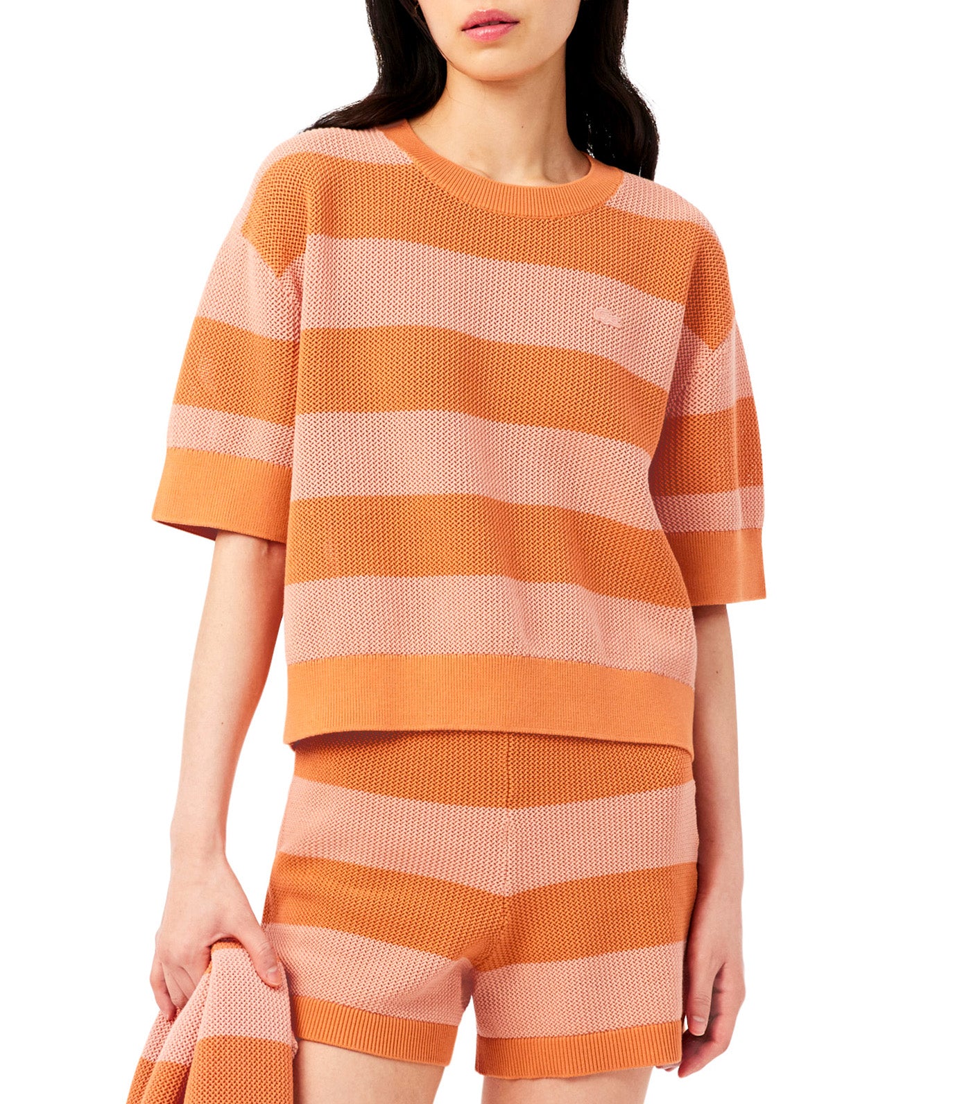 Striped Mesh Knit T-Shirt