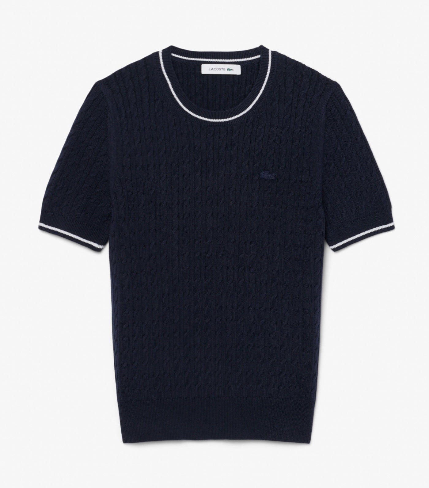 Short Sleeved Cable Knit Sweater Navy Blue