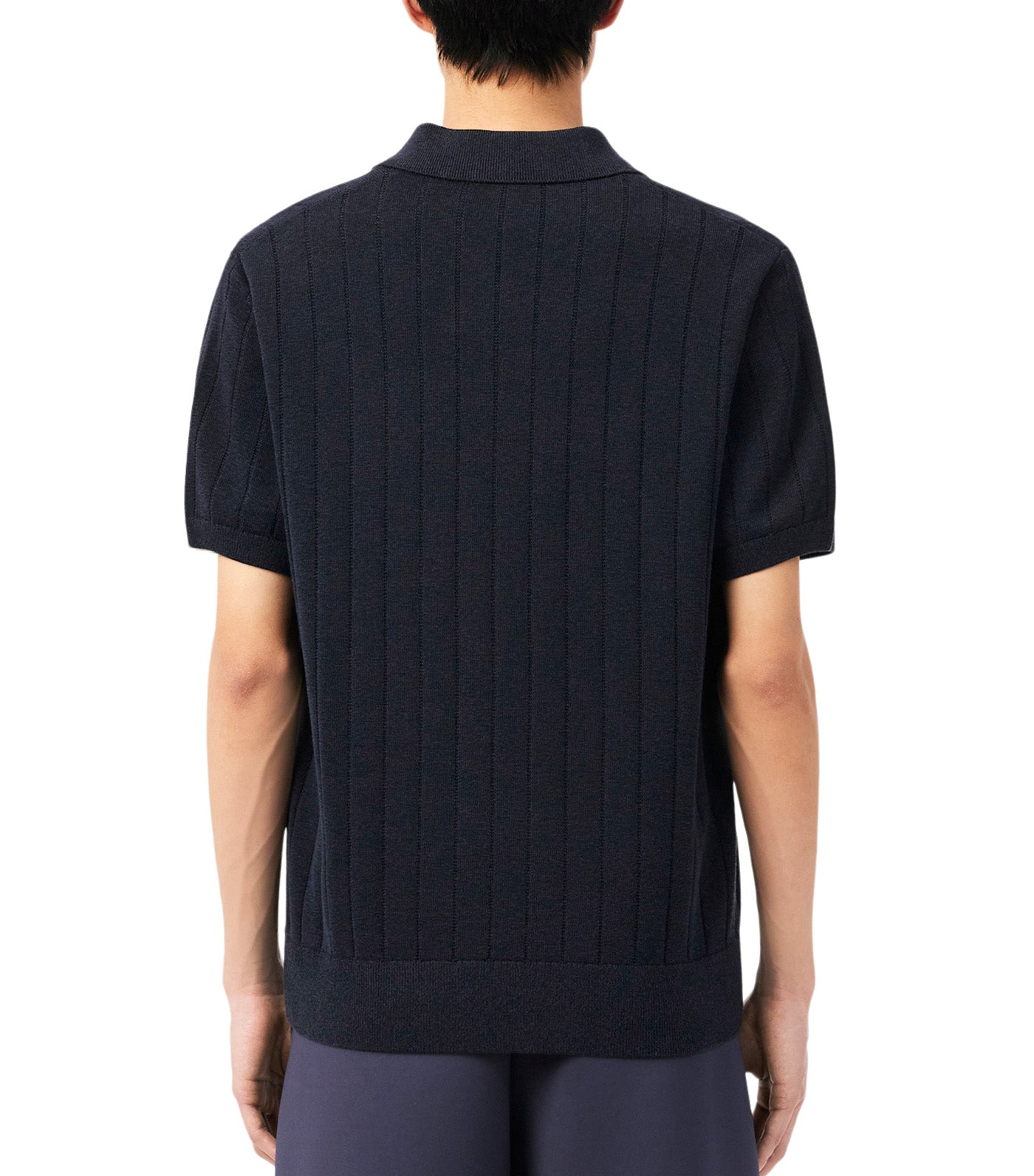 Lacoste Fluid Ribbed Knit Polo Collar Sweater Blackbird