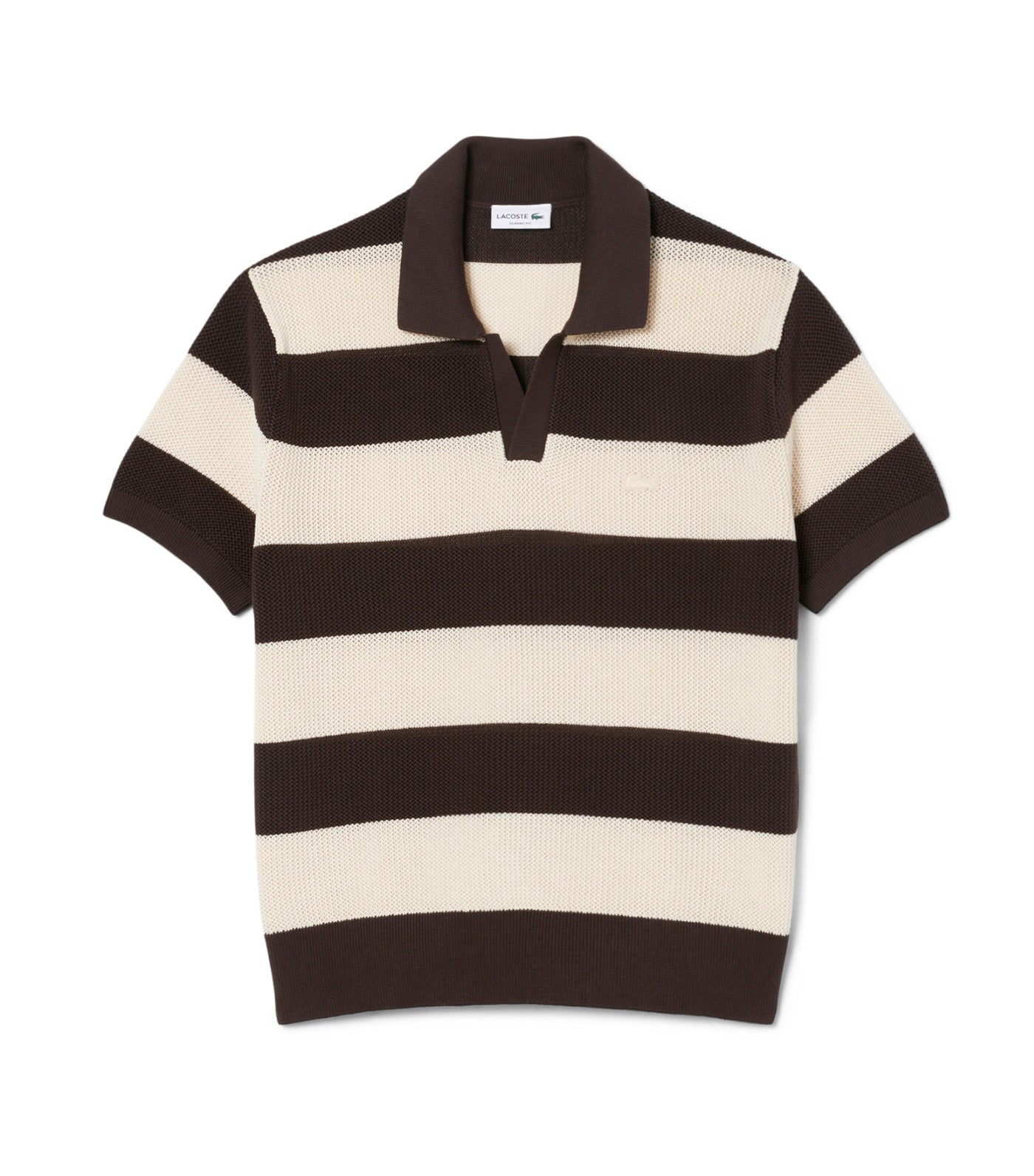 Short Sleeved Striped Polo Collar Sweater Naturel Clair/Buffalo