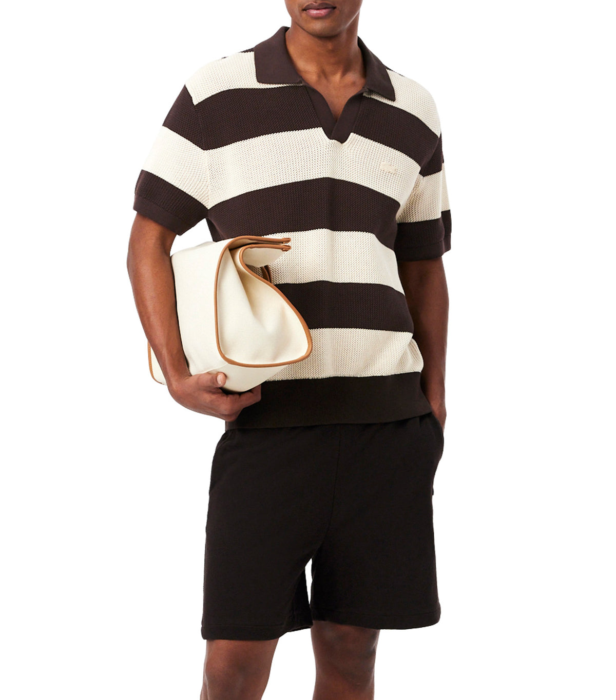 Short Sleeved Striped Polo Collar Sweater Naturel Clair/Buffalo