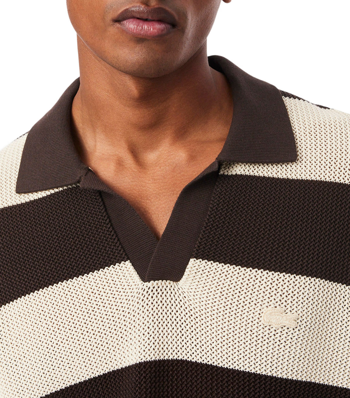 Short Sleeved Striped Polo Collar Sweater Naturel Clair/Buffalo