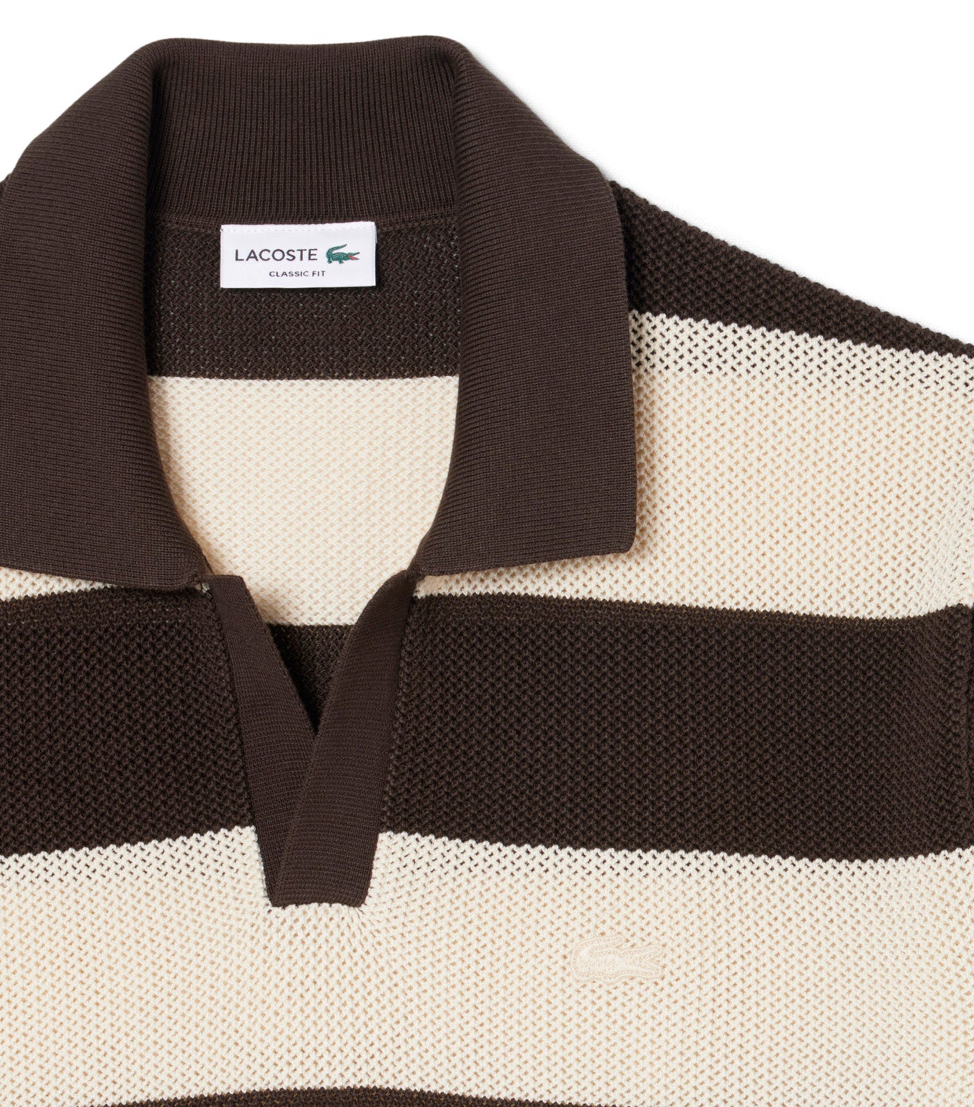Short Sleeved Striped Polo Collar Sweater Naturel Clair/Buffalo