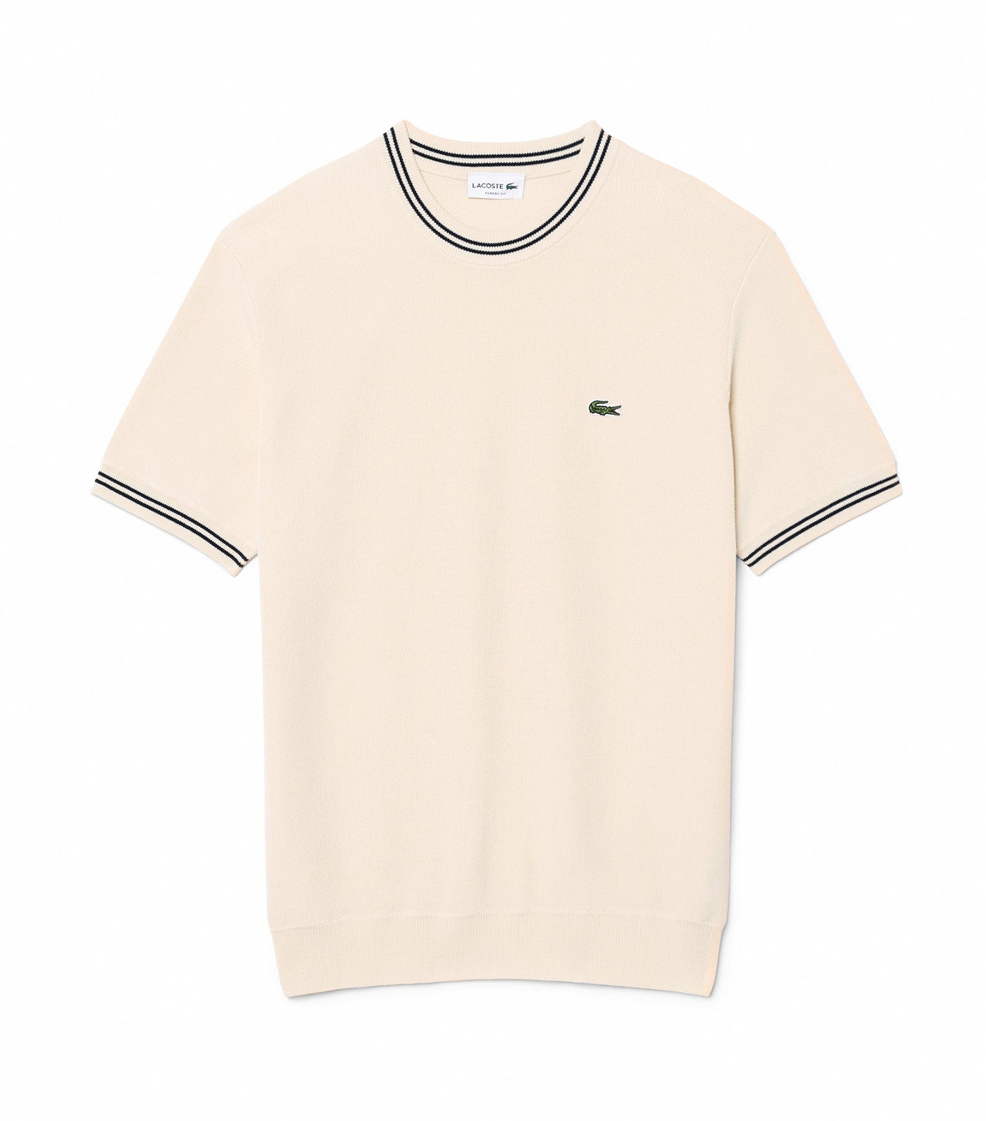 Classic Fit Stripe Detail Knit T-Shirt Naturel Clair/Blackbird