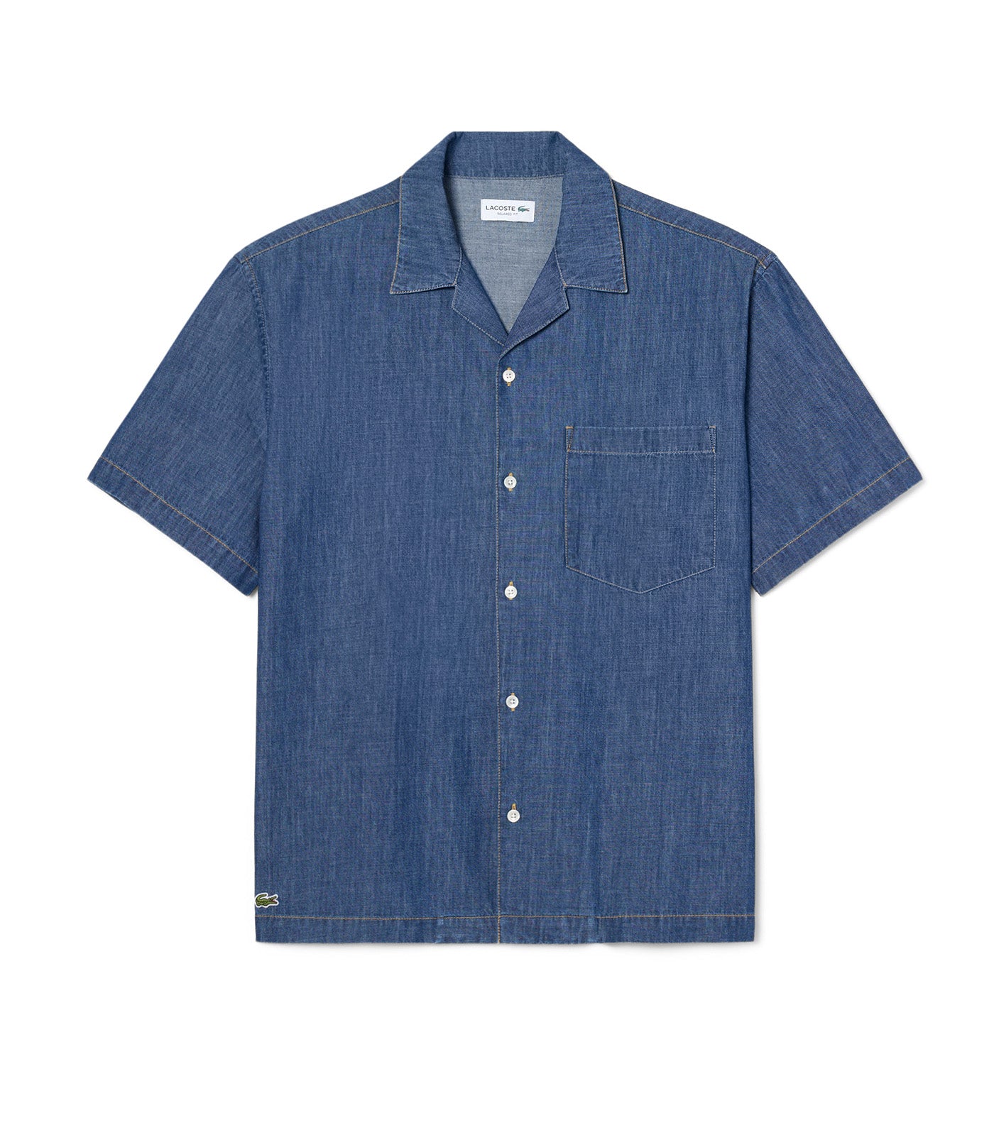 Lacoste Relaxed Fit Open Neck Denim Shirt Washed Deep Medium
