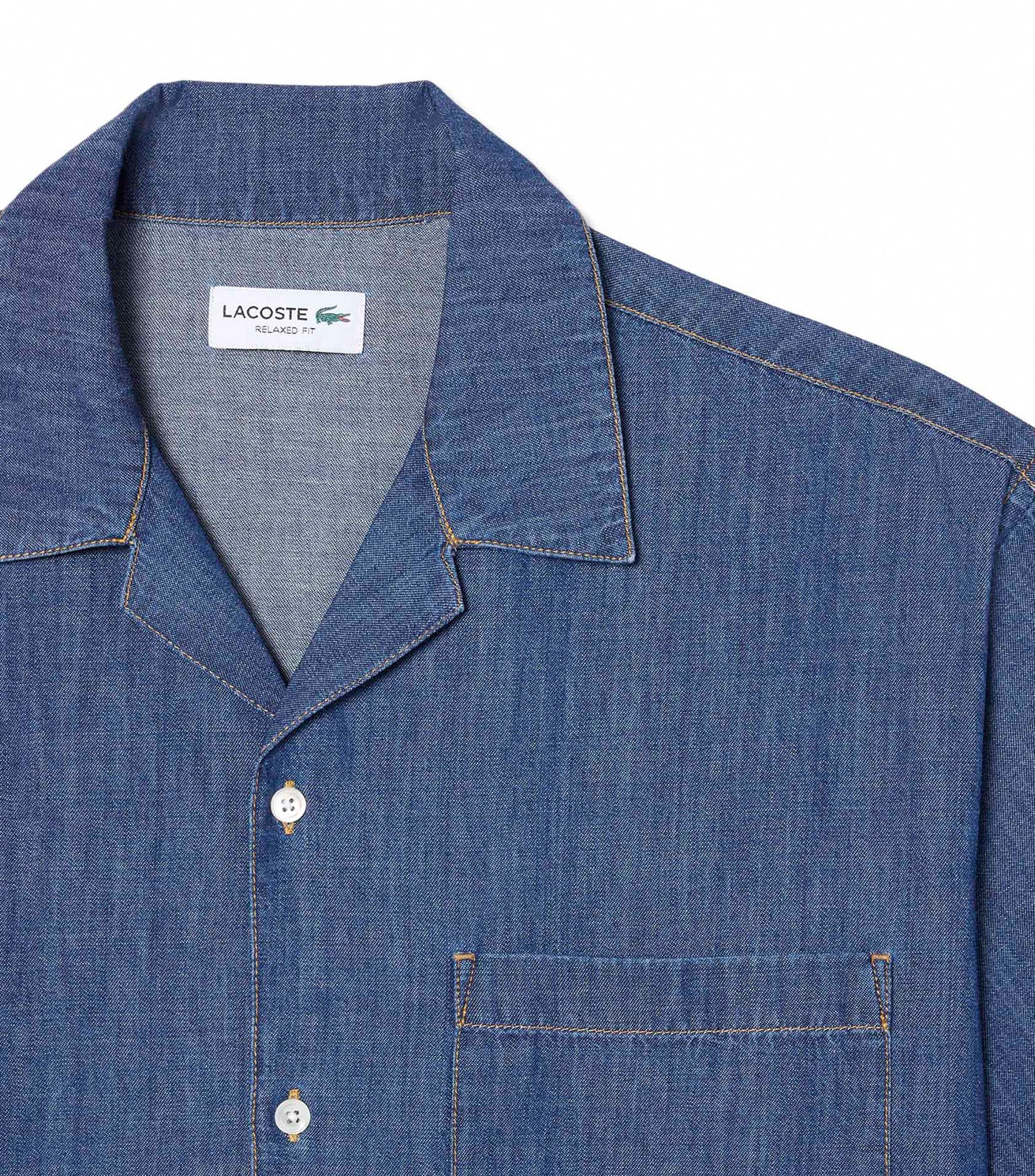 Lacoste Relaxed Fit Open Neck Denim Shirt Washed Deep Medium