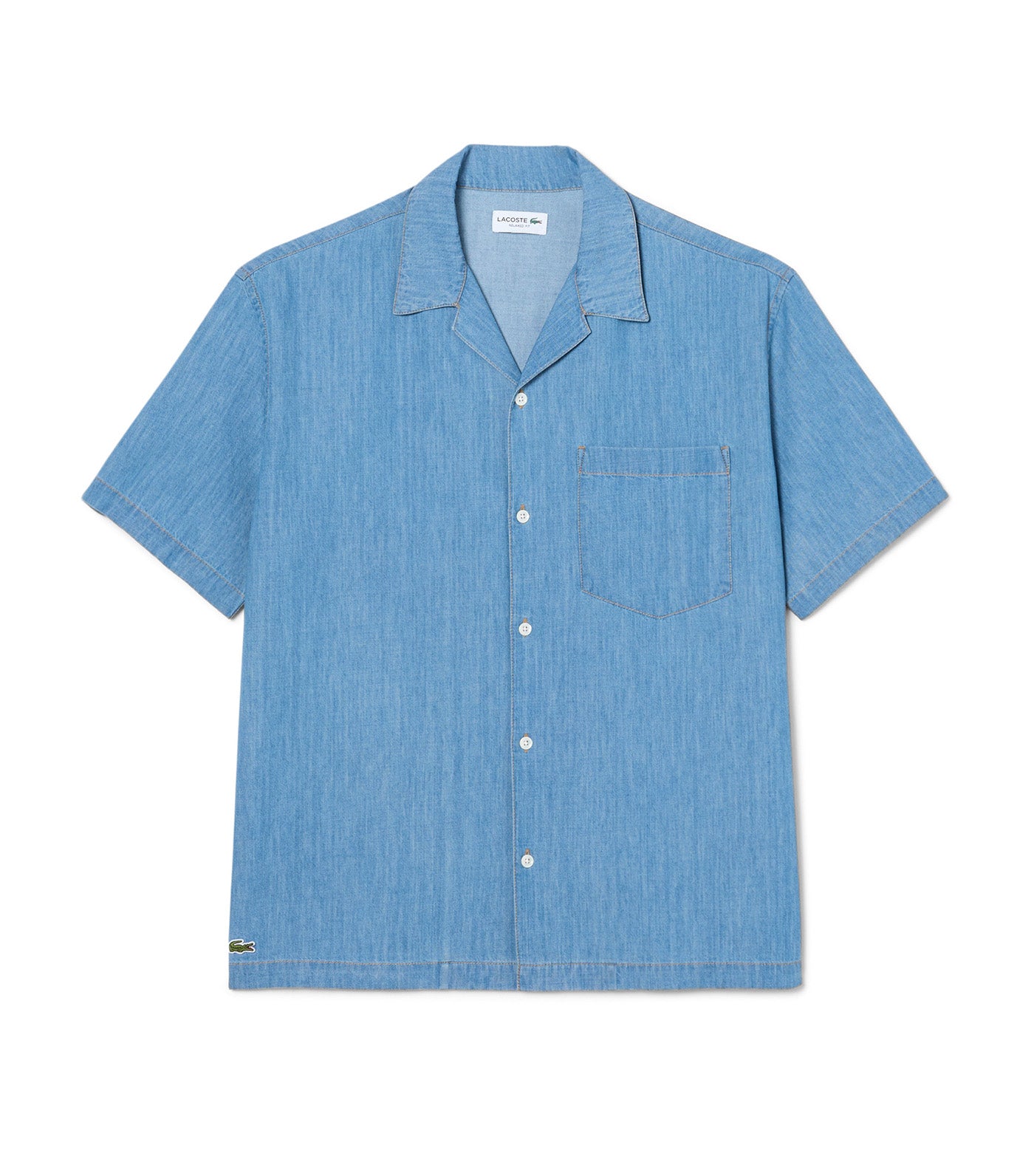 Lacoste Relaxed Fit Open Neck Denim Shirt Washed Bleach