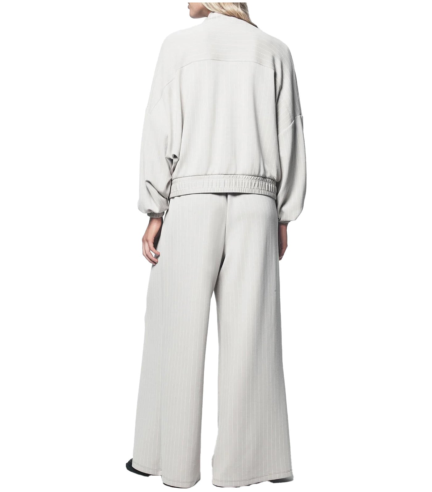 Straight Leg Pleated Pinstripe Cupro Pant Pebble Pin