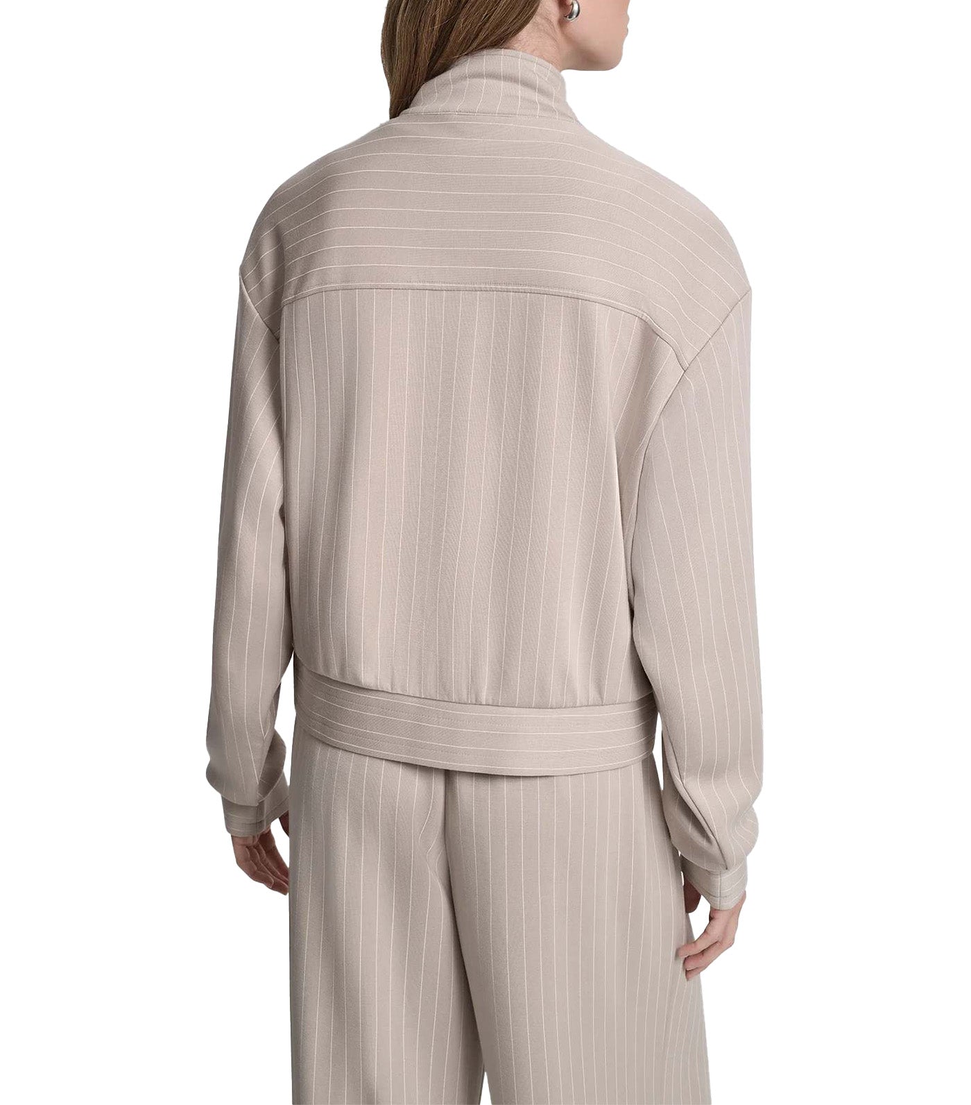 Long Sleeve Full Zip Pinstripe Cupro Track Jacket Pebble Pin