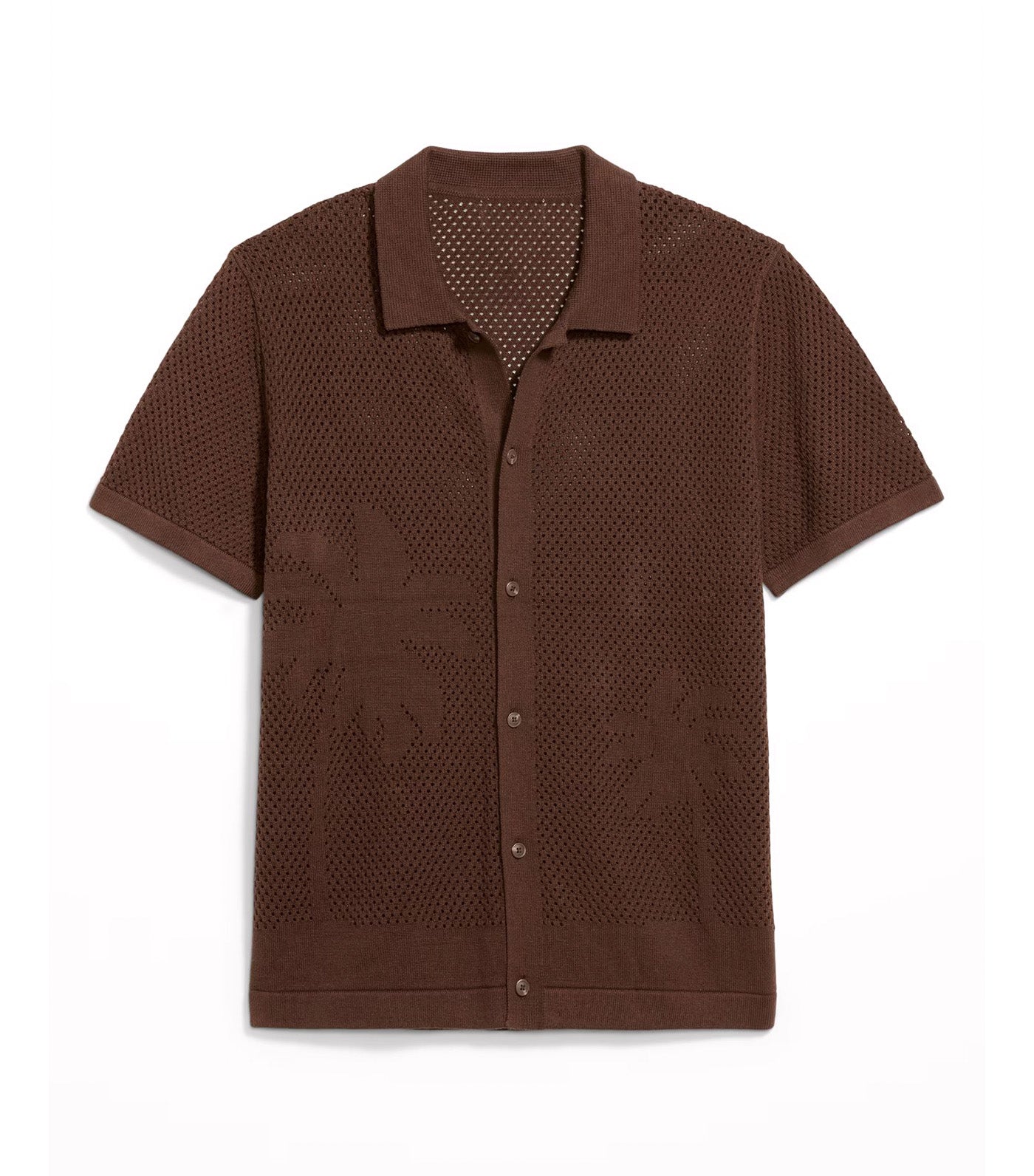Old Navy Short-Sleeve Open-Knit Sweater Shirt Brown Palm