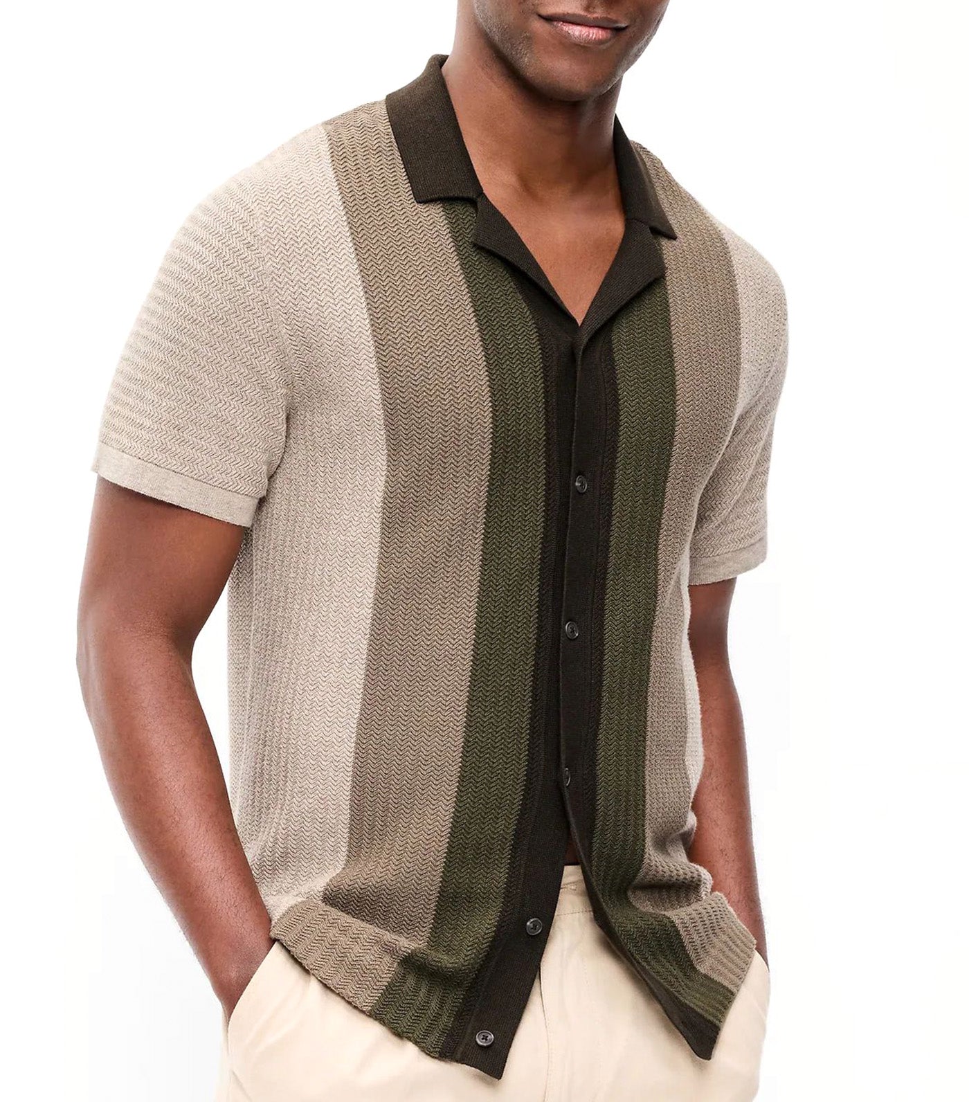 Old Navy Short-Sleeve Striped Camp Sweater Shirt Neutral