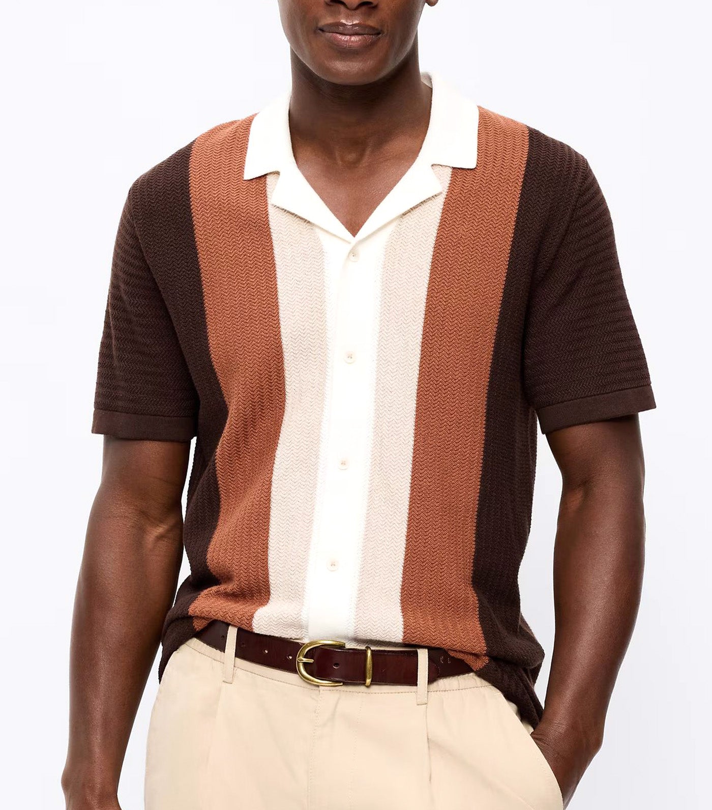 Old Navy Short-Sleeve Striped Camp Sweater Shirt Earthen