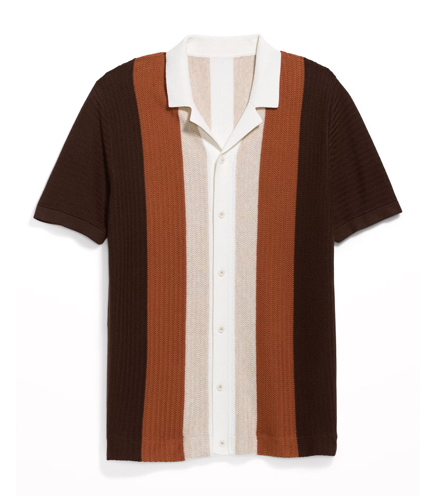Old Navy Short-Sleeve Striped Camp Sweater Shirt Earthen