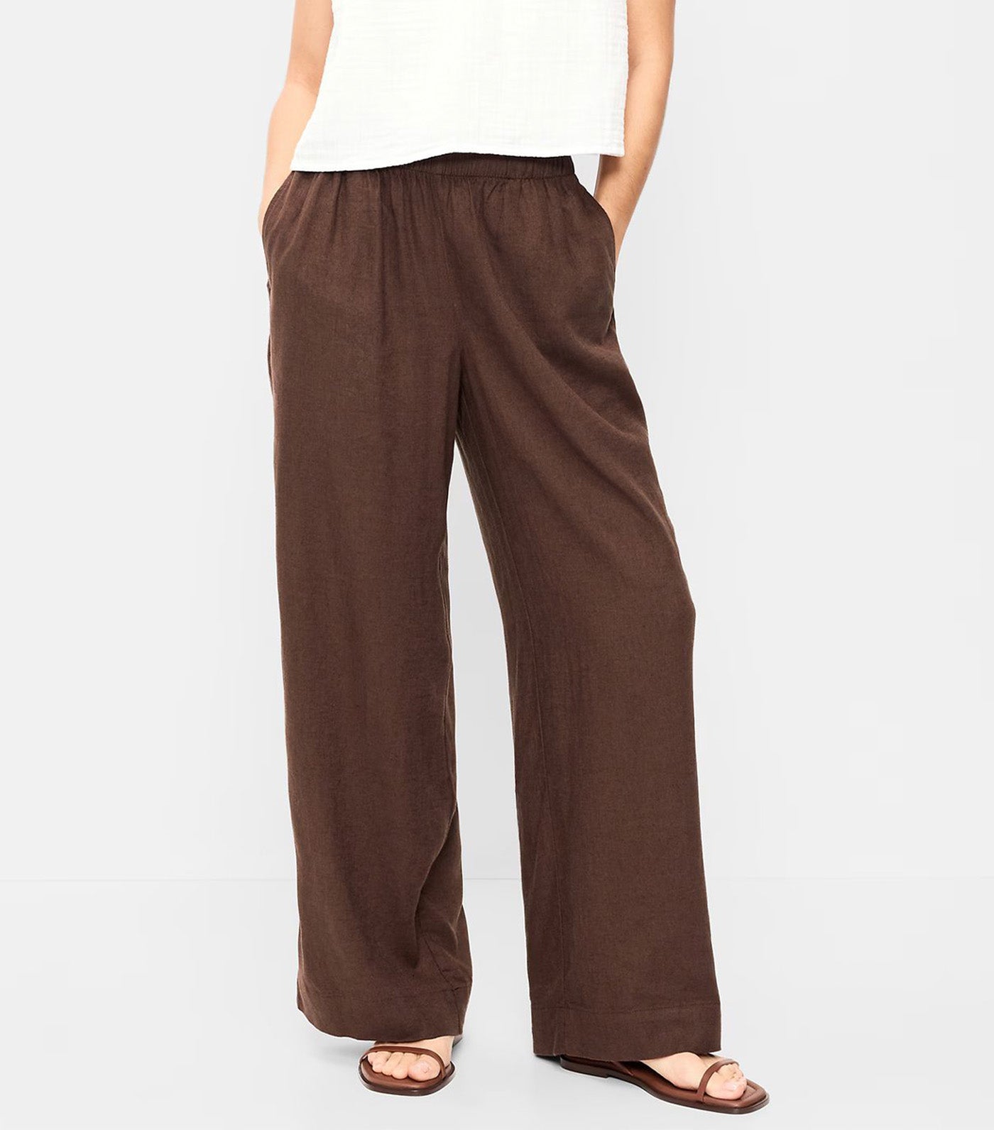 High-Waisted Linen-Blend Super Wide-Leg Pants Peppercorn