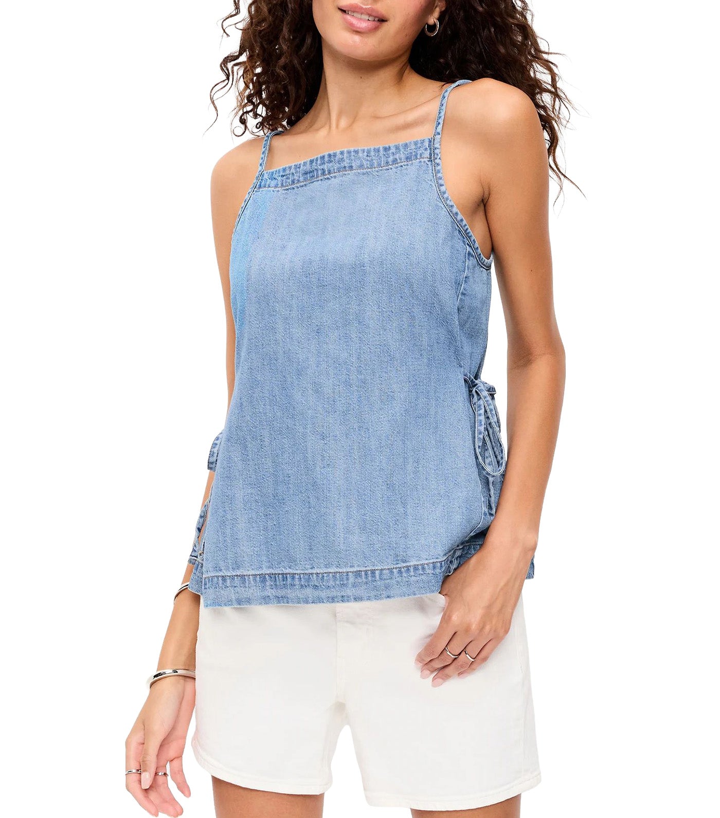 Side-Tie Tank Top Medium Wash