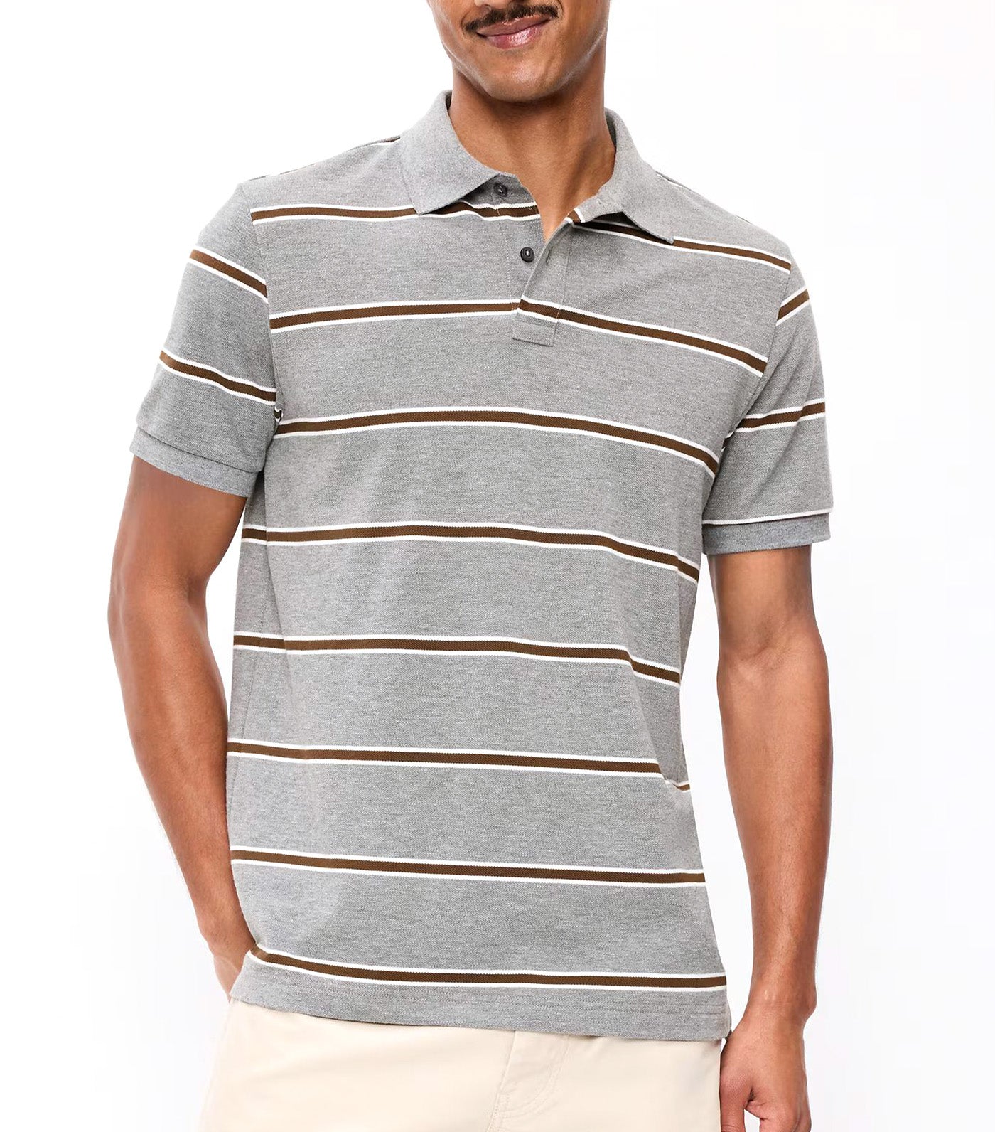 Classic Fit Pique Polo Gray Stripe