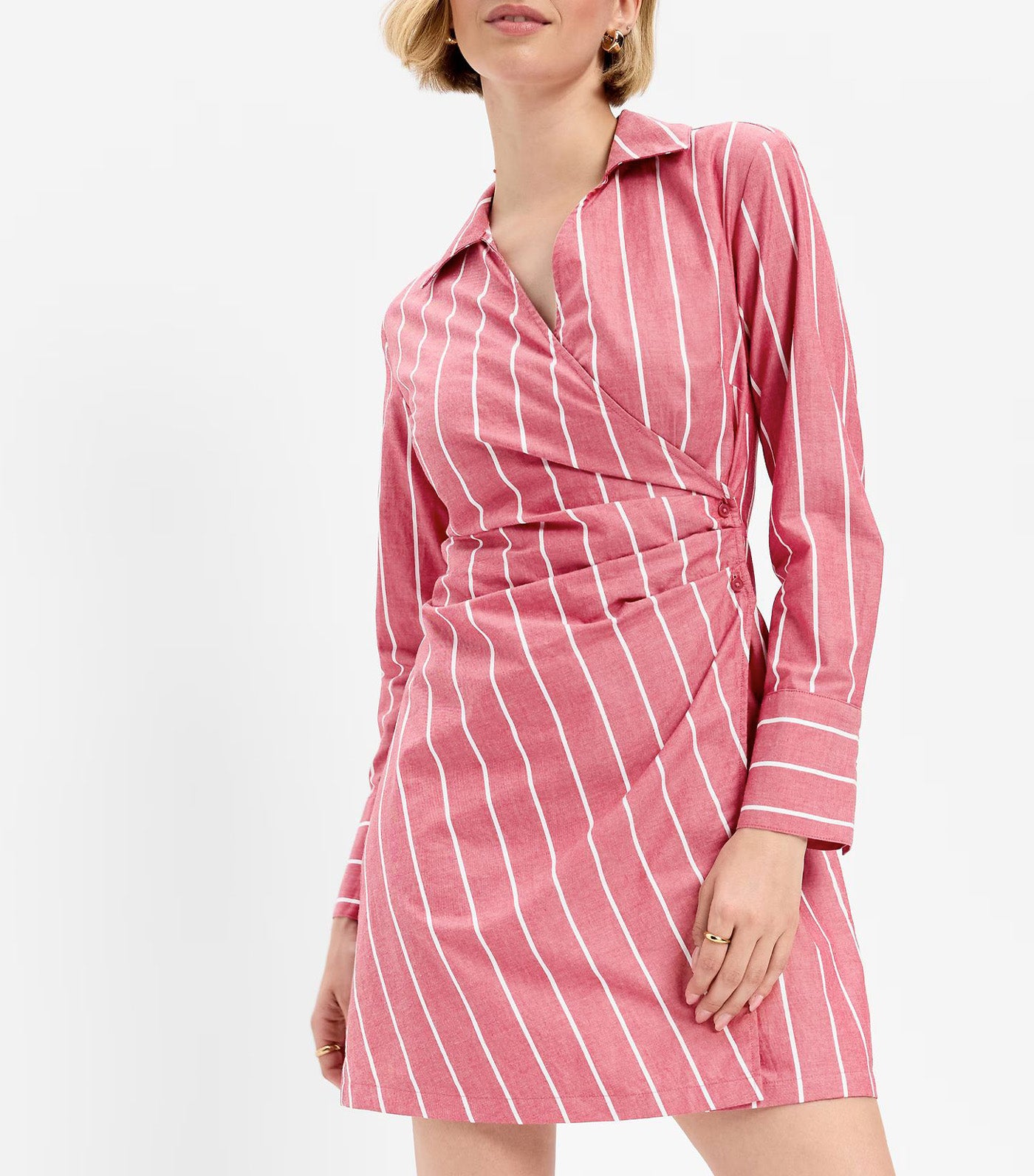 Wrap Mini Shirt Dress Red Stripe