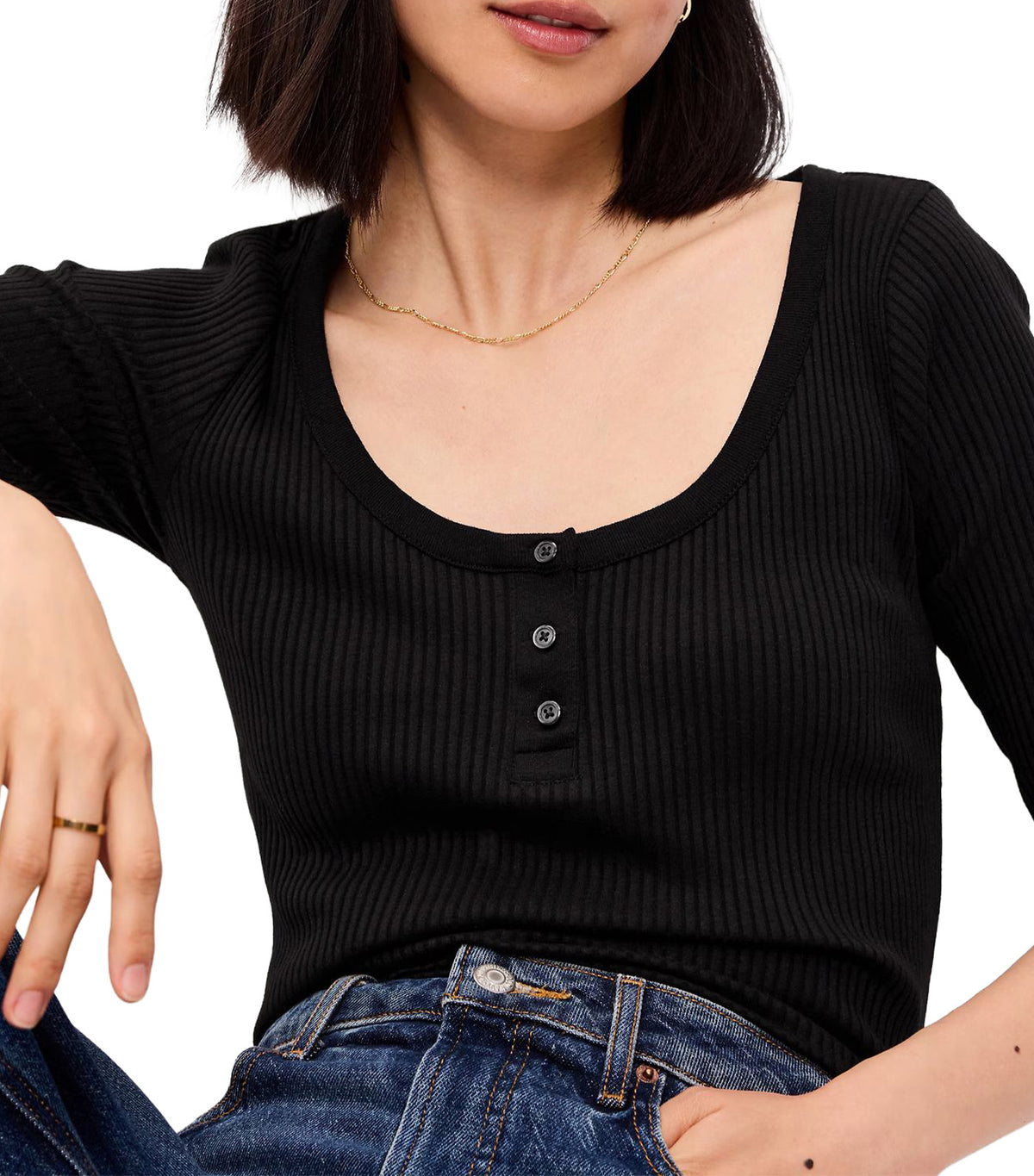Scoop-Neck Fitted Henley Top Black Jack 2