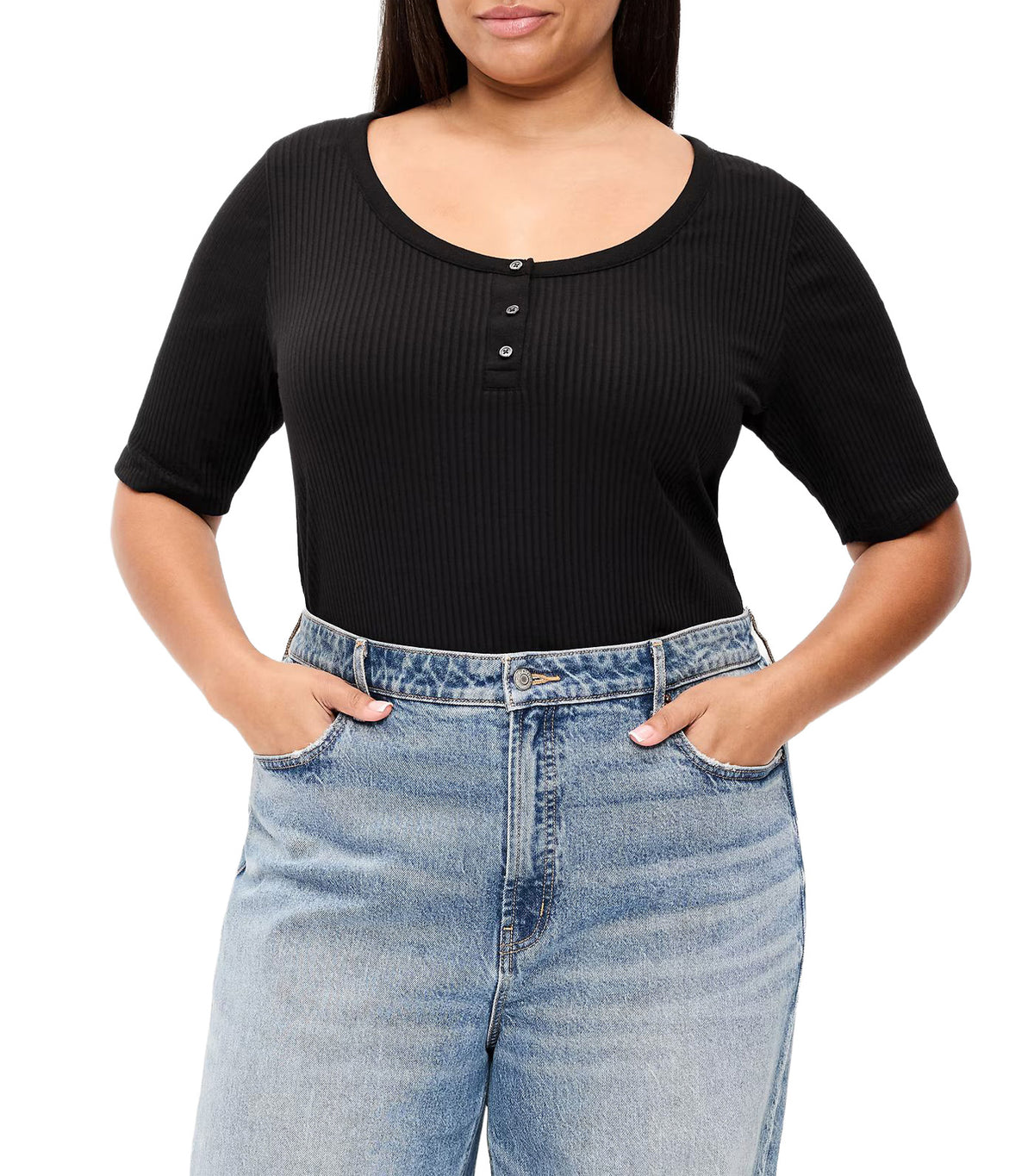 Scoop-Neck Fitted Henley Top Black Jack 2