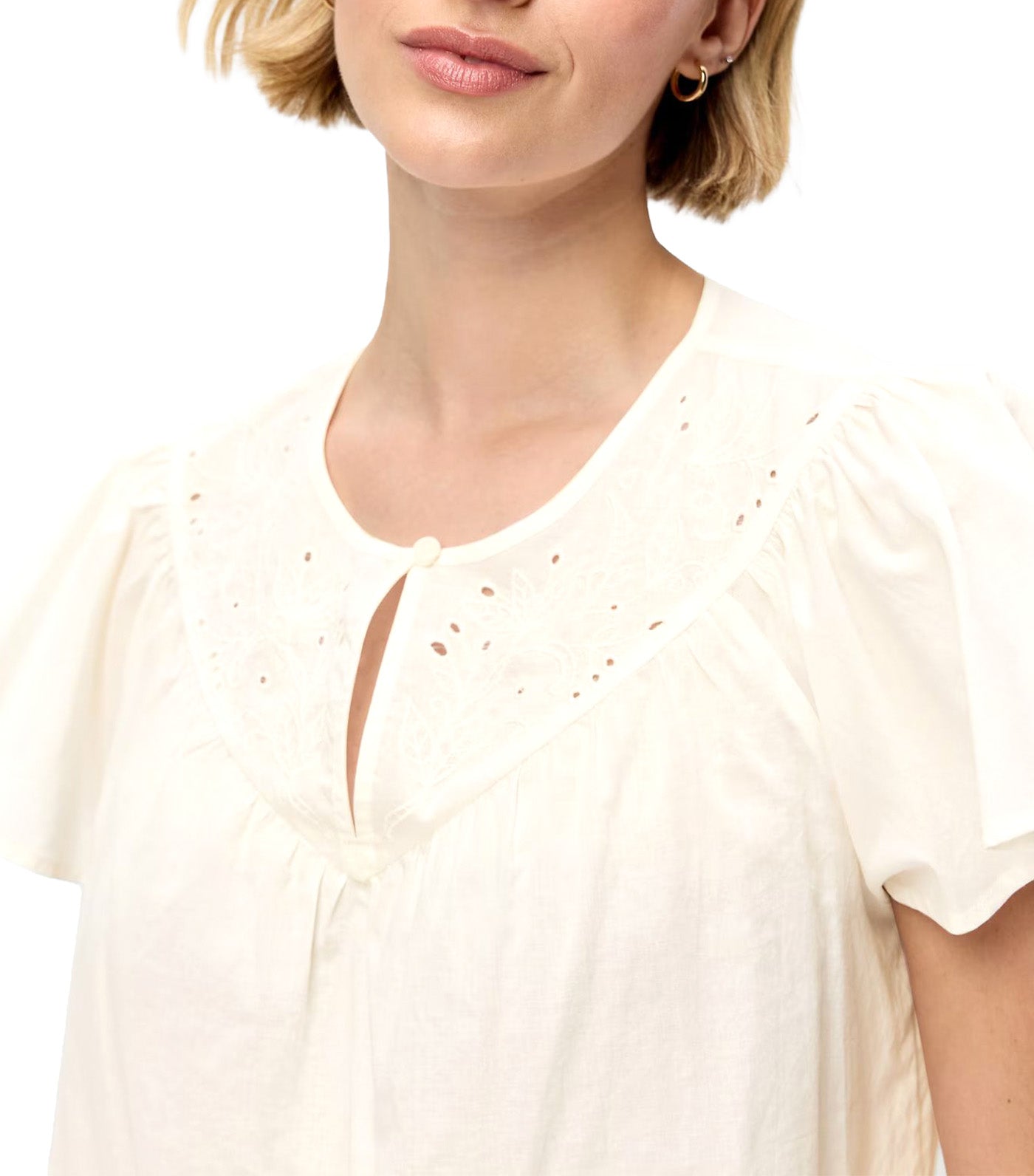 Short-Sleeve Embroidered Trousseau Top Sea Salt