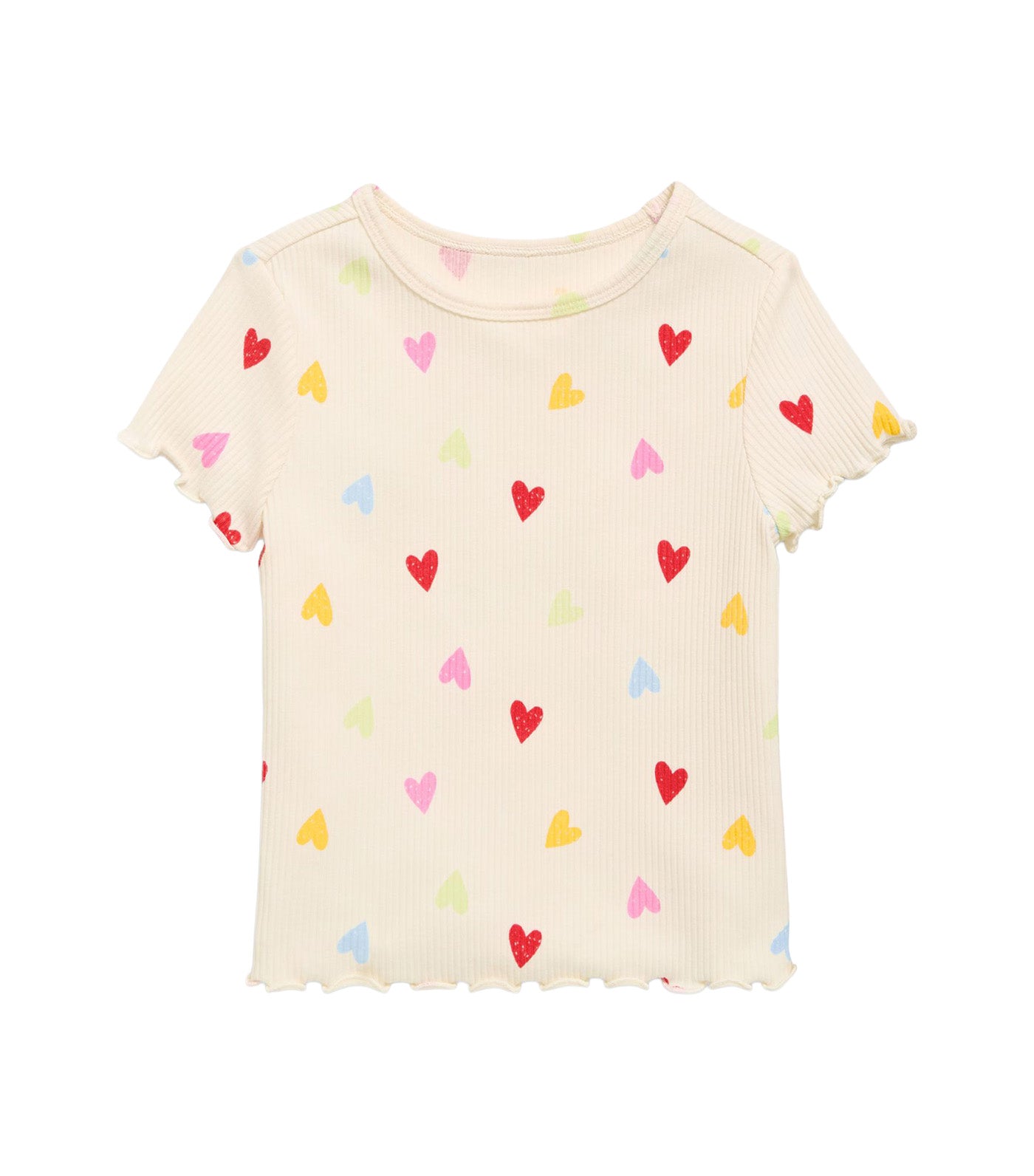 Old Navy Kids Printed Short-Sleeve Lettuce-Edge T-Shirt for Toddler Girls Multi Hearts 