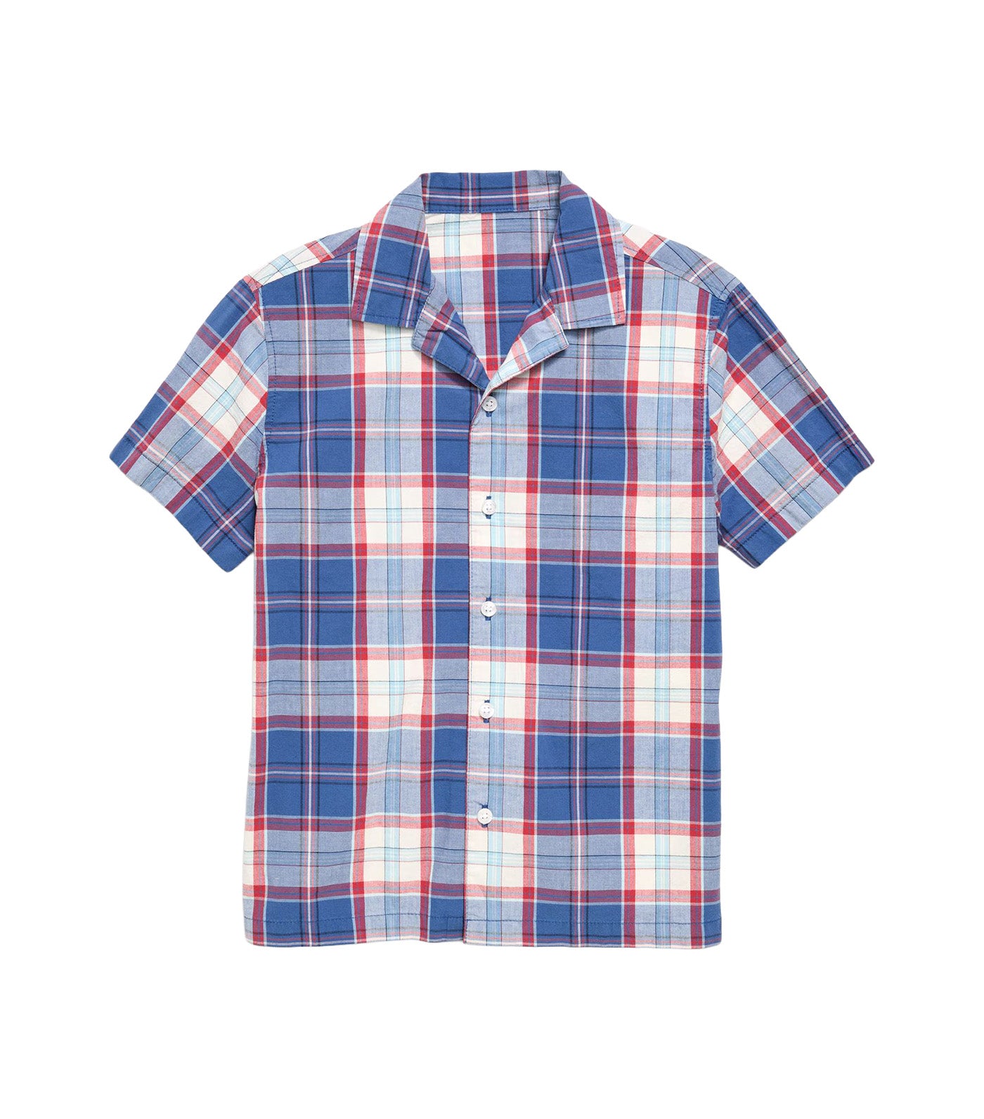 Short-Sleeve Plaid Poplin Shirt for Boys Navy Plaid