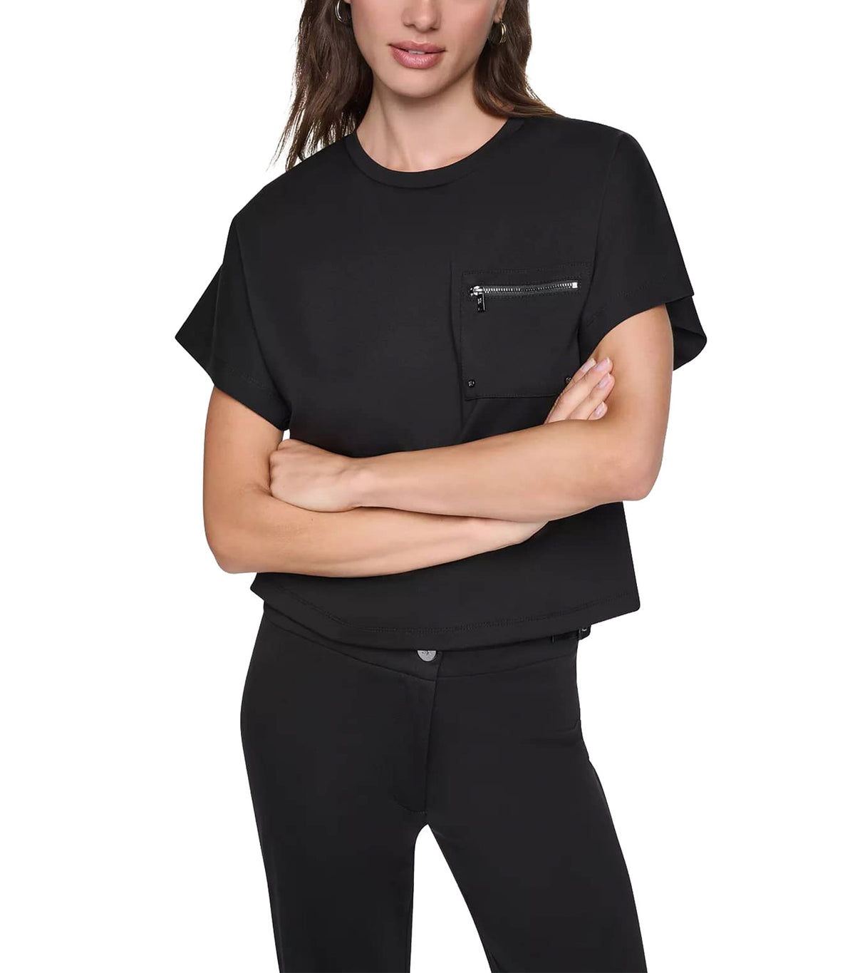 Dolman Sleeve Zip Pocket Shirt Black