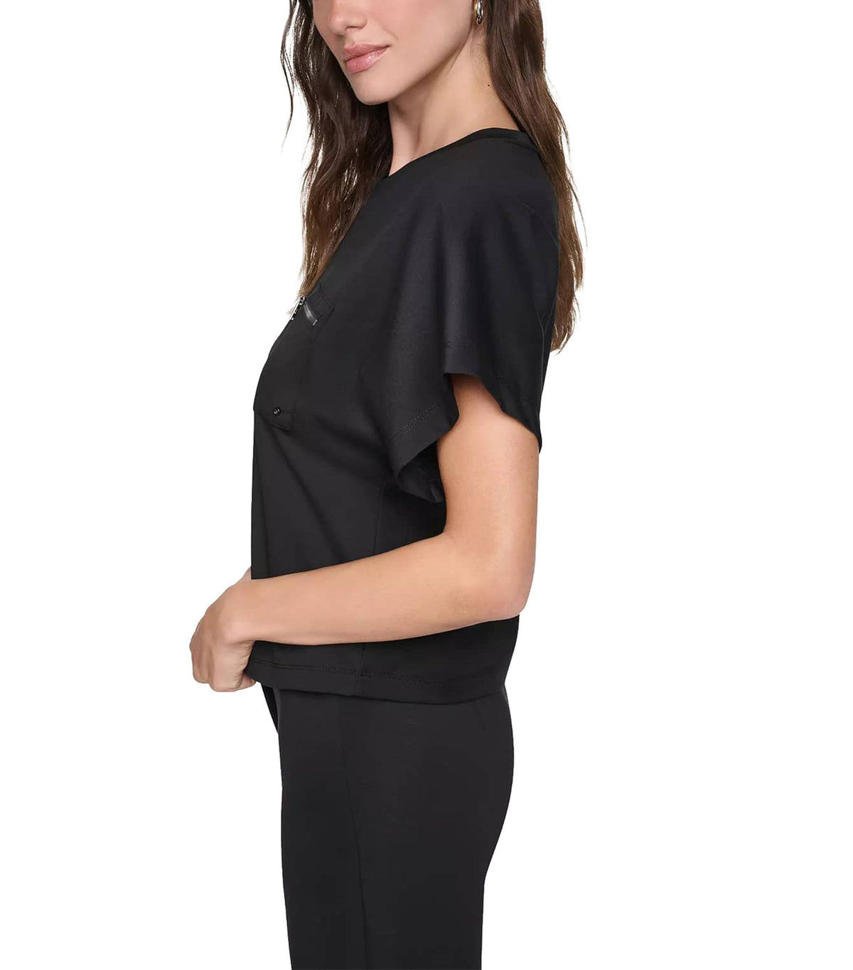 Dolman Sleeve Zip Pocket Shirt Black