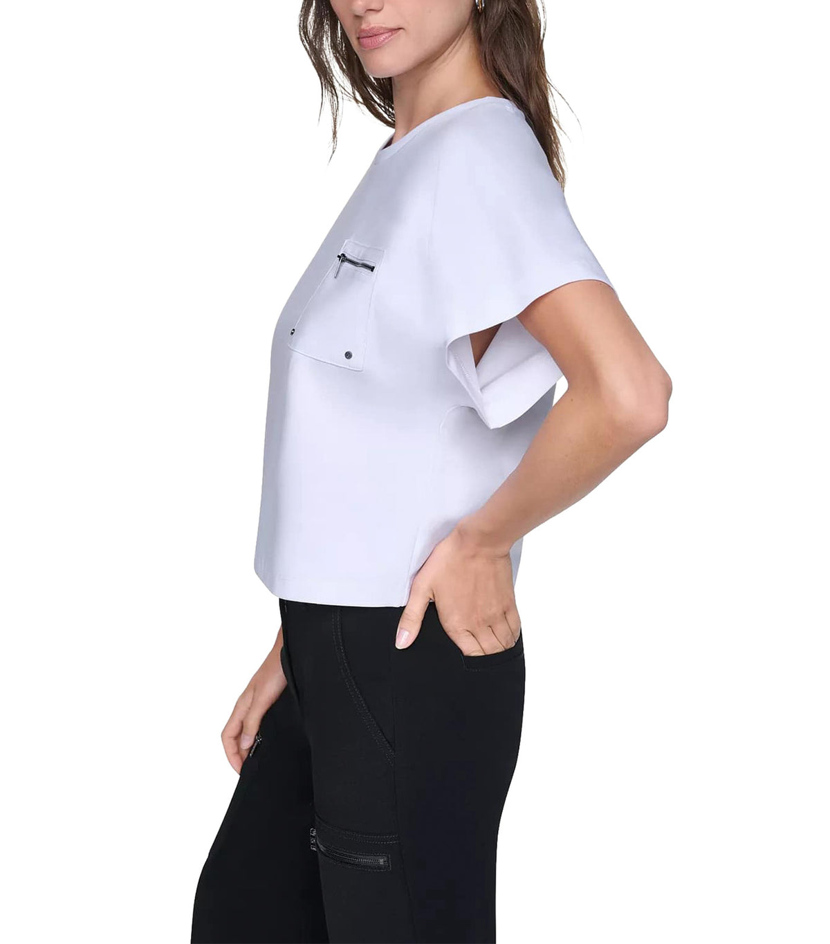 Dolman Sleeve Zip Pocket Shirt White