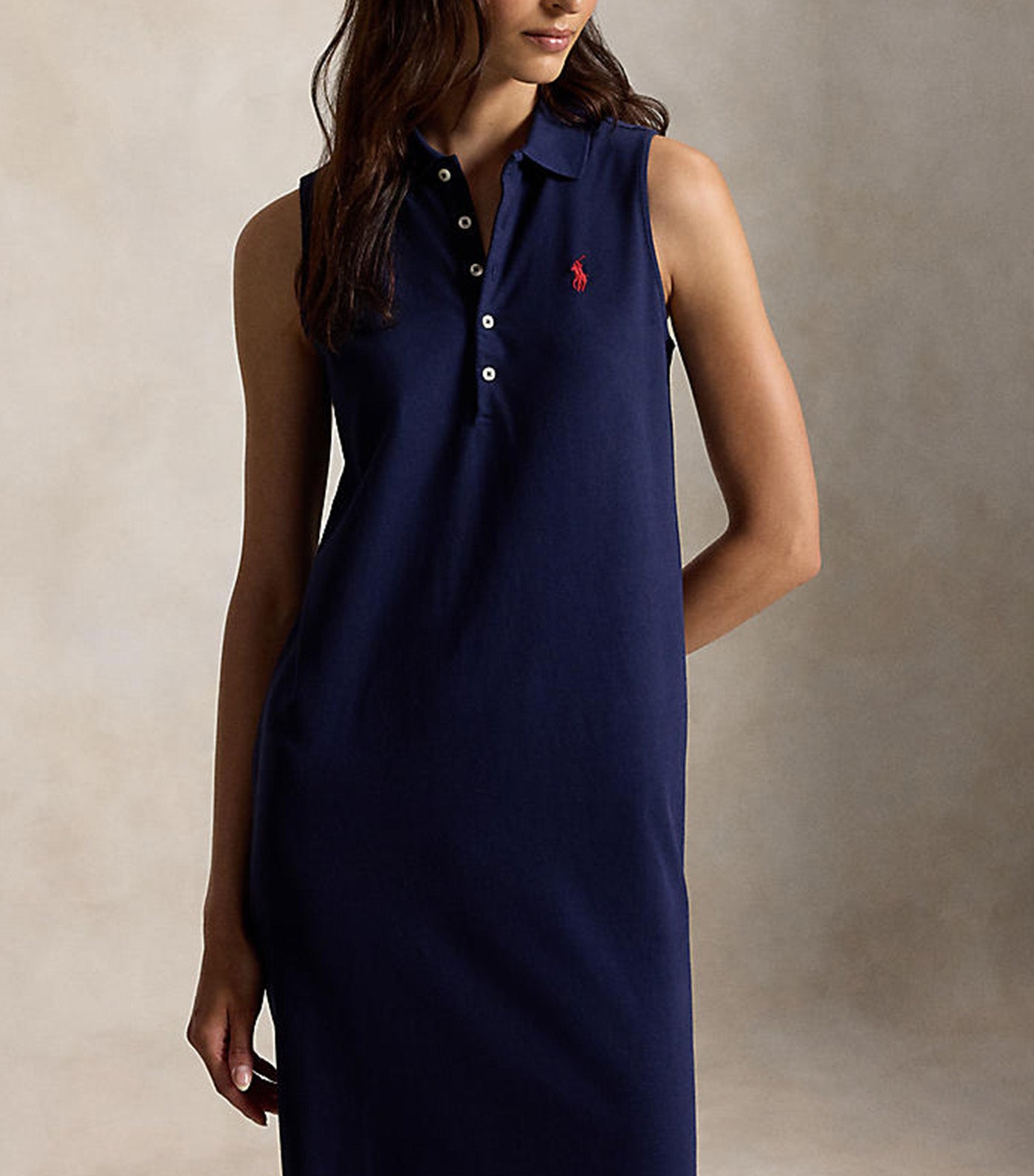 Women's Stretch-Cotton Sleeveless Polo Dress Navy
