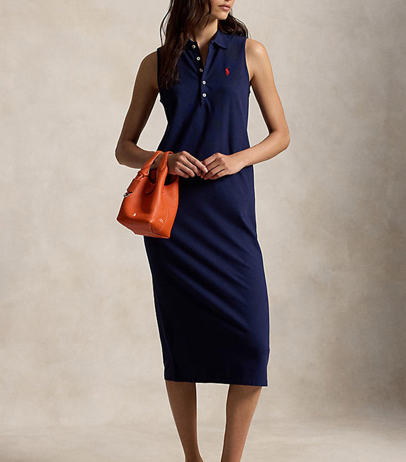 Women's Stretch-Cotton Sleeveless Polo Dress Navy
