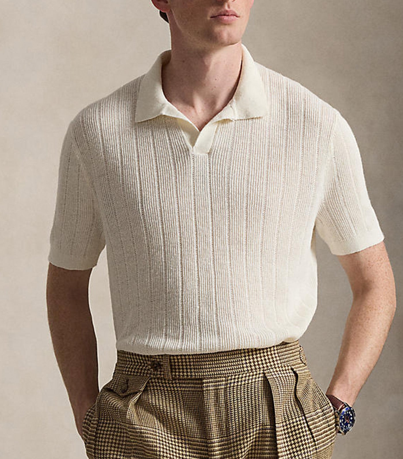 Men's Pointelle Linen Sweater