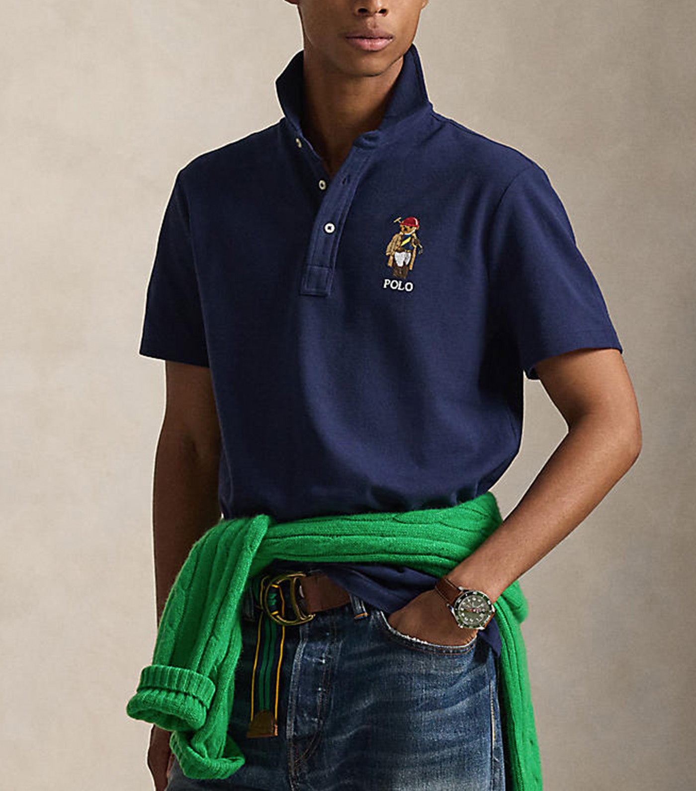 Men's Custom Slim Fit Polo Bear Mesh Polo Blue