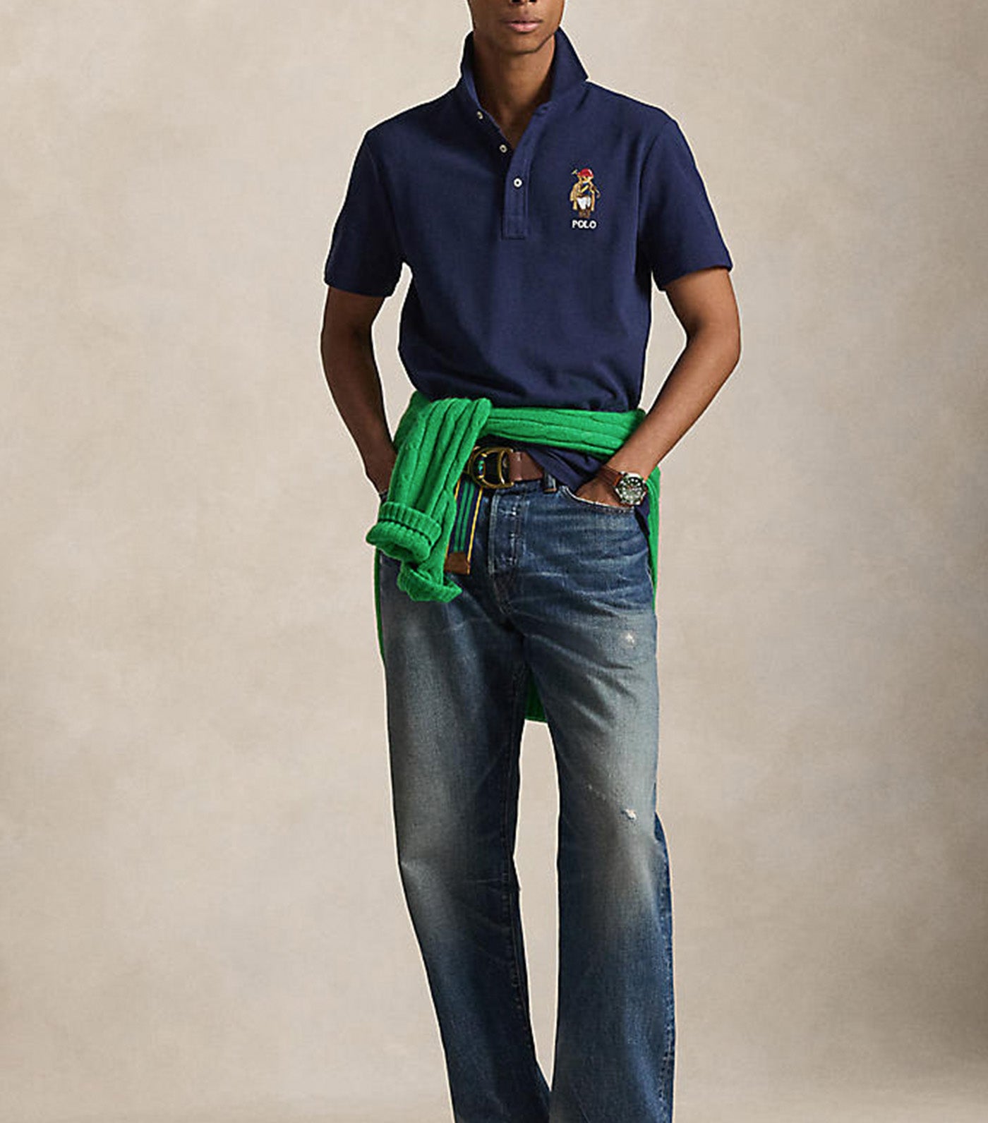 Men's Custom Slim Fit Polo Bear Mesh Polo Blue