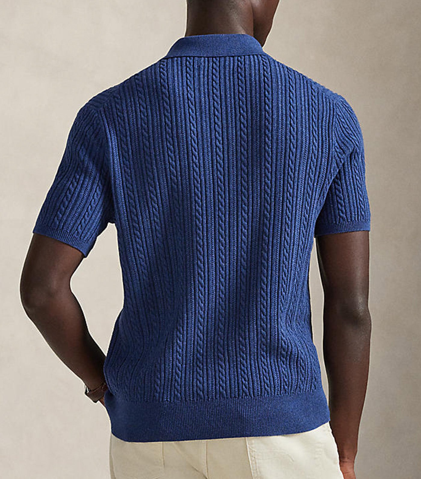 Men's Cable-Knit Cotton Polo-Collar Sweater